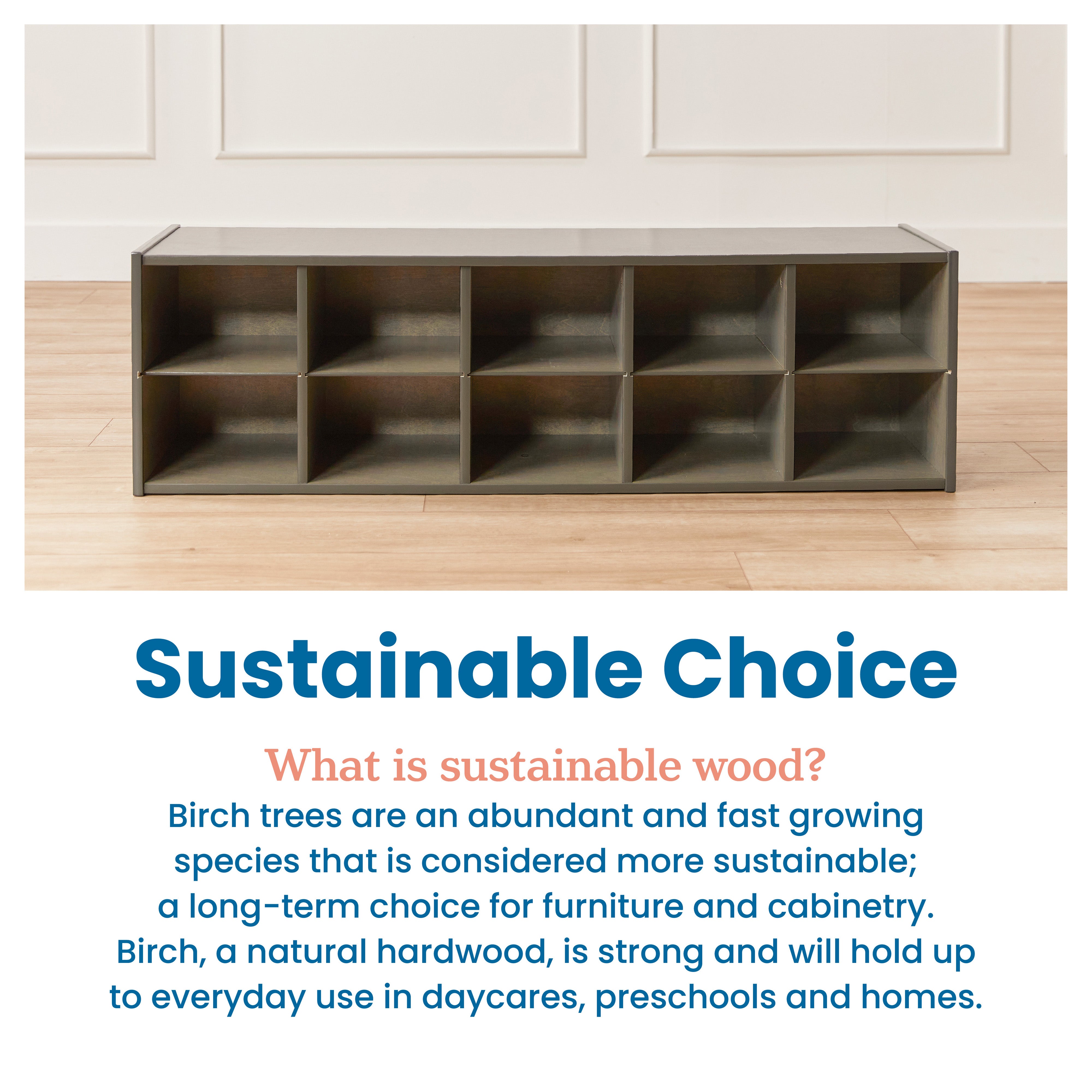 Streamline 10 Cubby Tray Cabinet with 10 Scoop Front Storage Bins, 2x5, Grey Wash