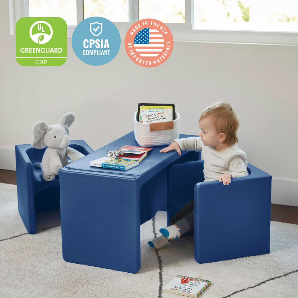 Cube Chair Set Tri-Me Table and Cube Chair Set, Multipurpose Furniture, 3-Piece