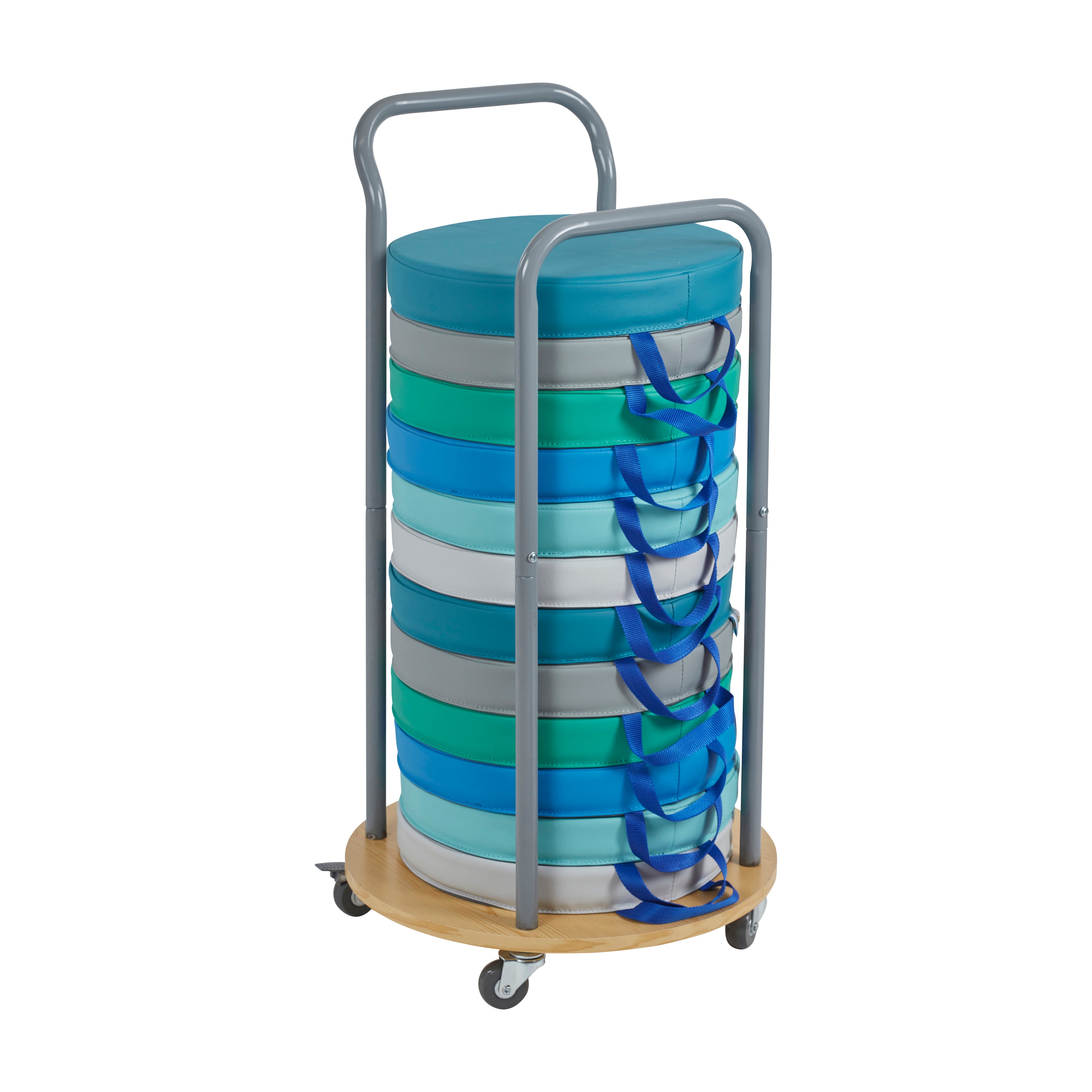 Mobile Storage Cart and 12 Round Floor Cushions with Handle, Classroom Flexible Seating