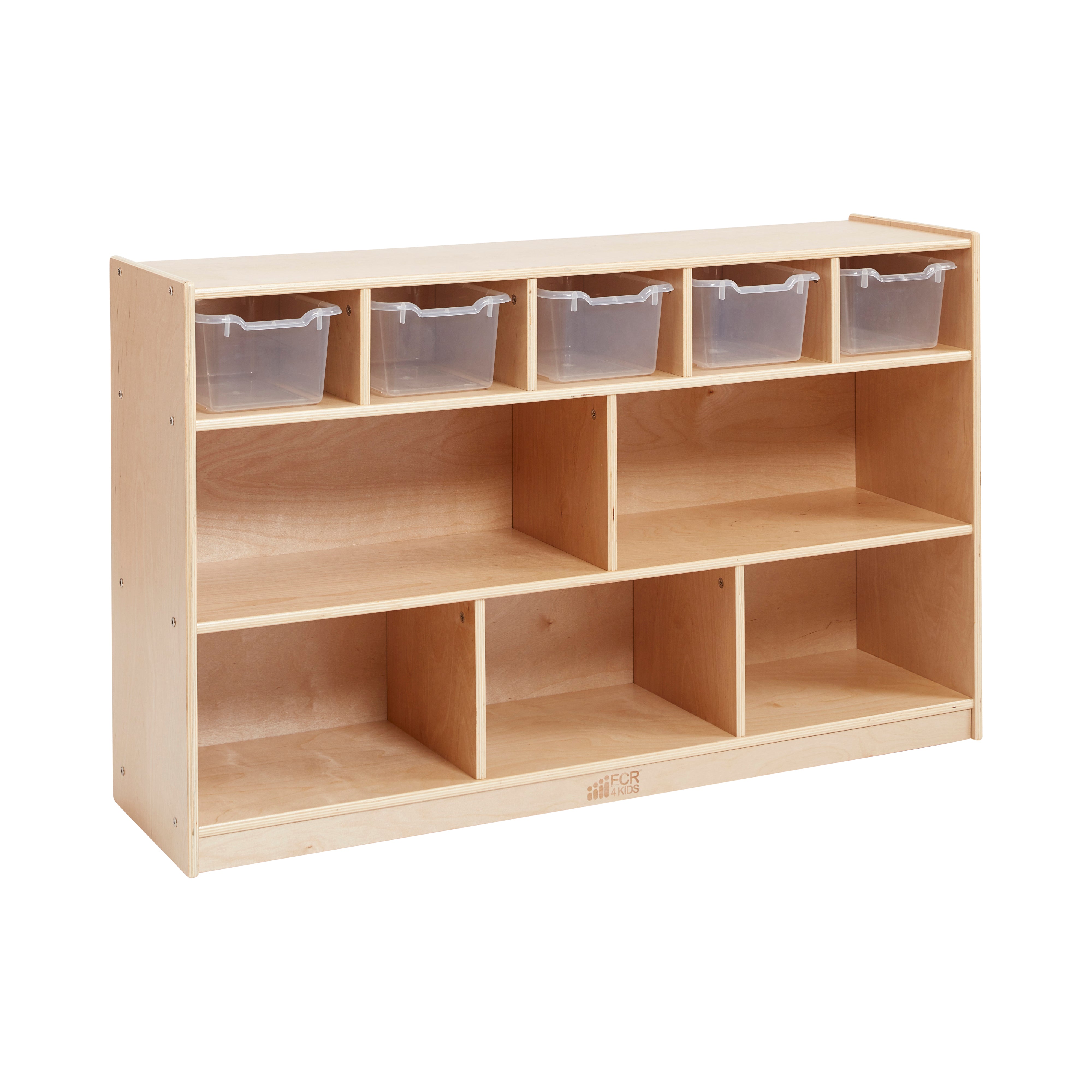5+5 Compartment Storage and Tray Cabinet with 5 Scoop Front Bins, Natural