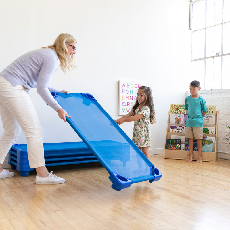 ECR4Kids Stackable Kiddie Cot, Children’s Naptime Cot, Ready-to-Assemble, 6-Pack - Blue
