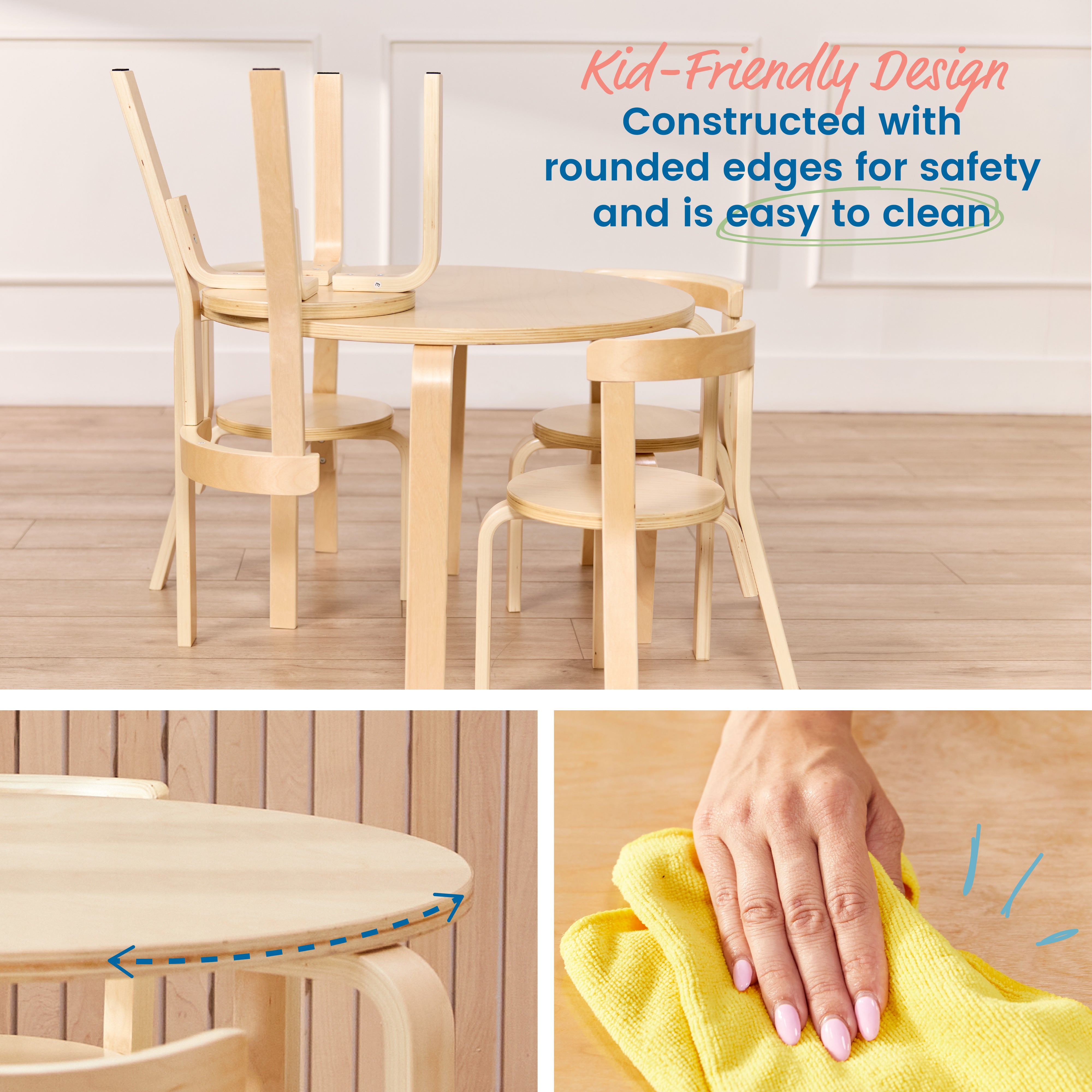 Bentwood Table and Curved Back Chair Set, 5-Piece