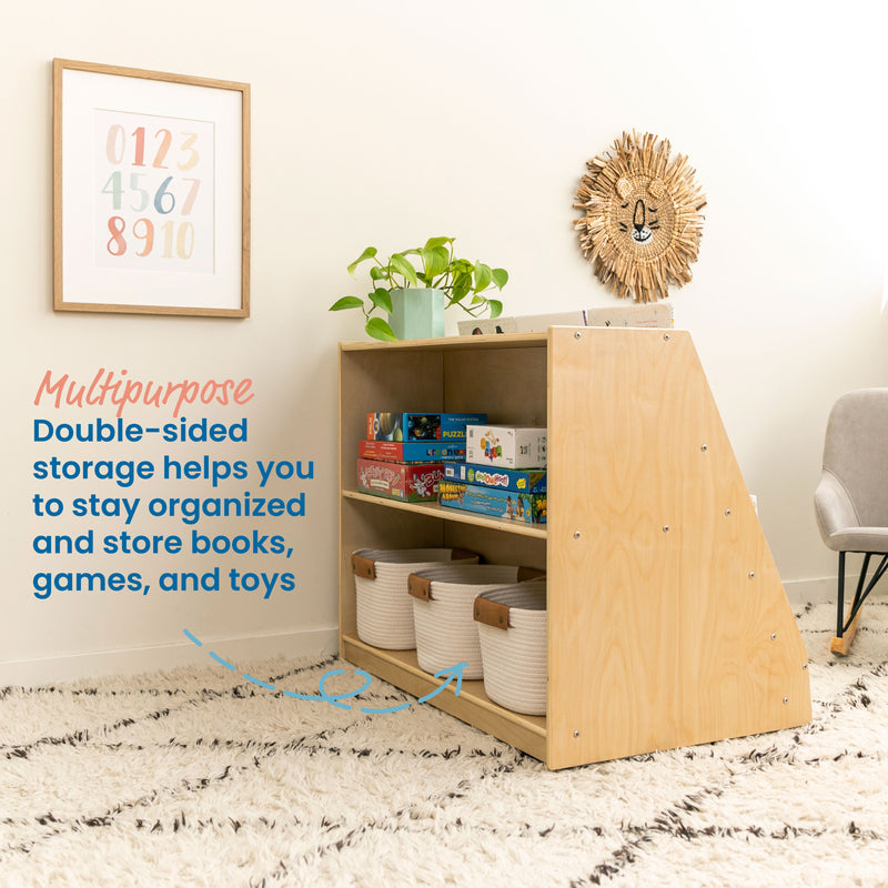 Ecr4kids Birch Streamline Book Display Stand, Kids Wooden Book Rack, Forward Facing Bookshelf - Grey