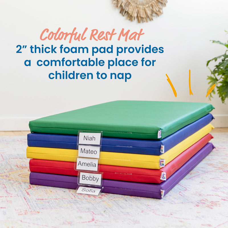 Rainbow Rest Nap Mats, Clear Name Tag Holder, 2in Thick - 5-Pack