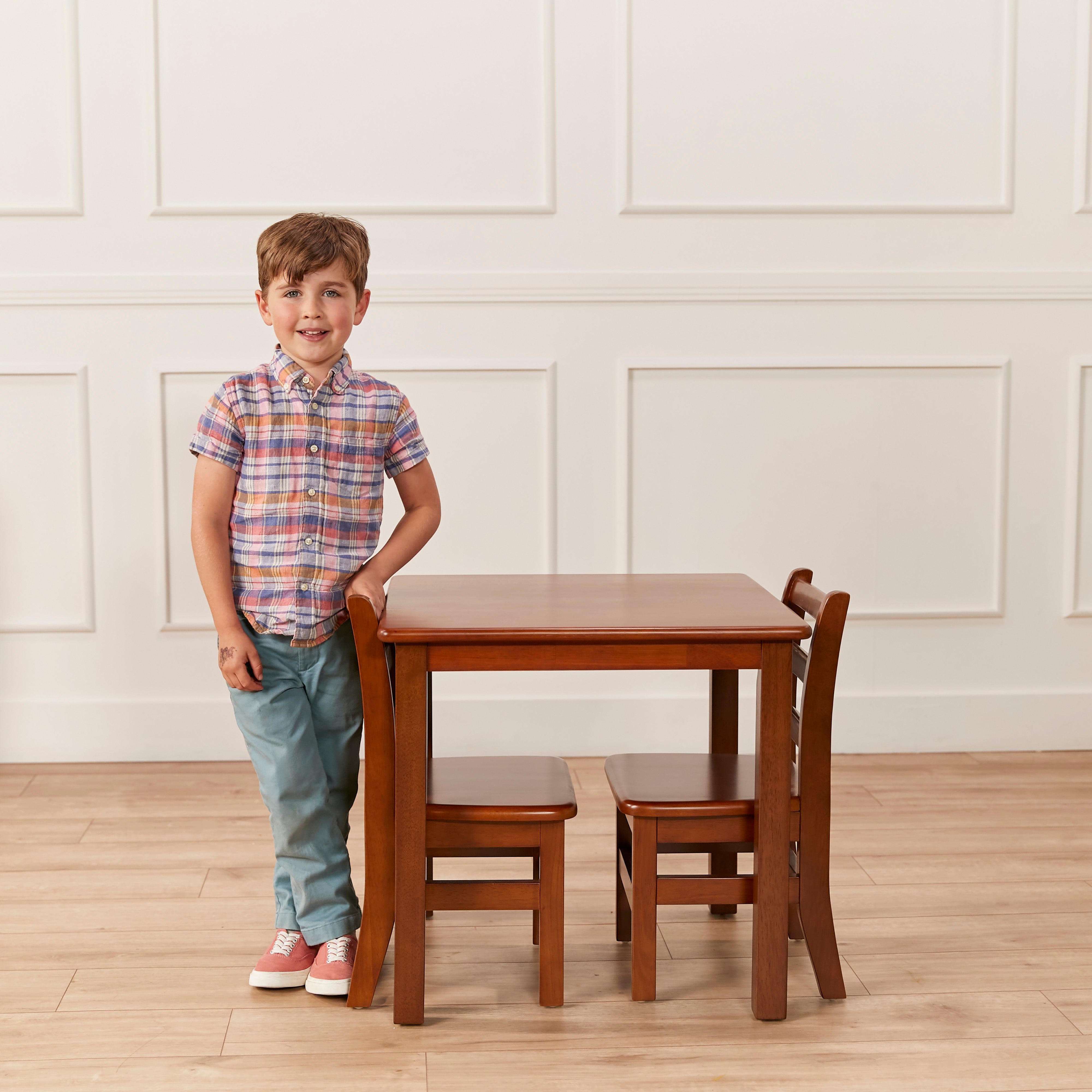 24in x 24in Hardwood Table and Chair Set, 12in Seat Height, 3-Piece