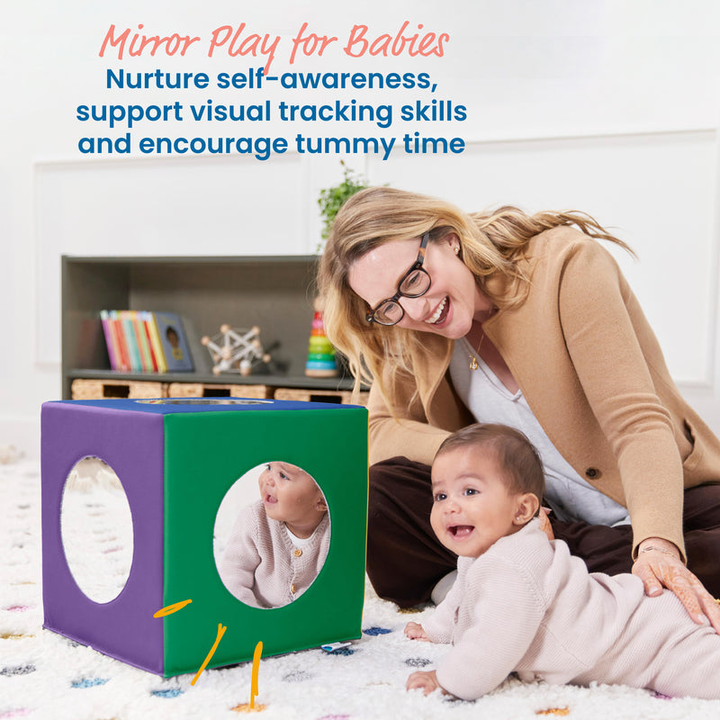 Mirror Cube, Soft Sensory Tummy Time Toy for Infants and Babies