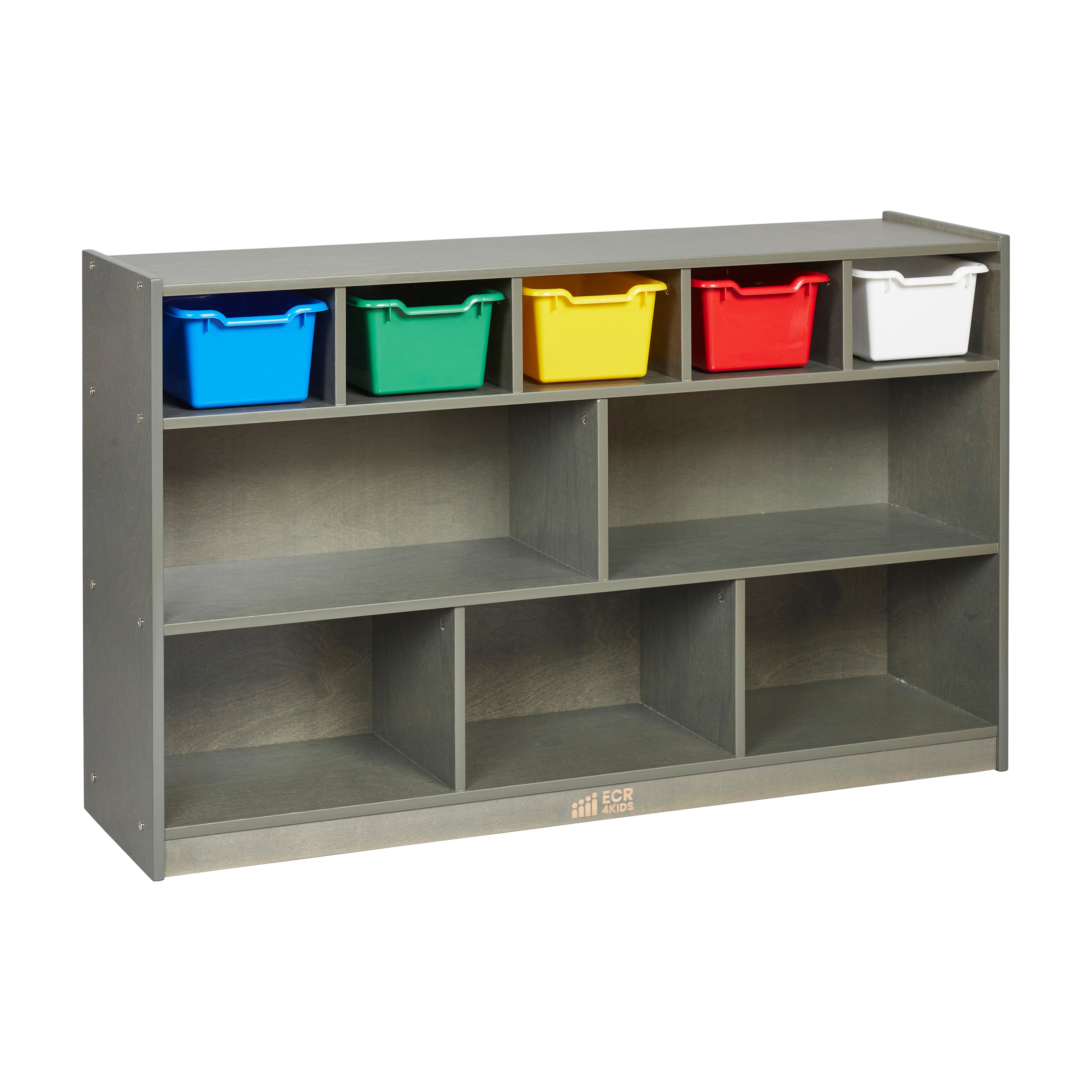 5+5 Mobile Storage and Tray Cabinet with 5 Scoop Front Bins, Grey Wash, Classroom Furniture