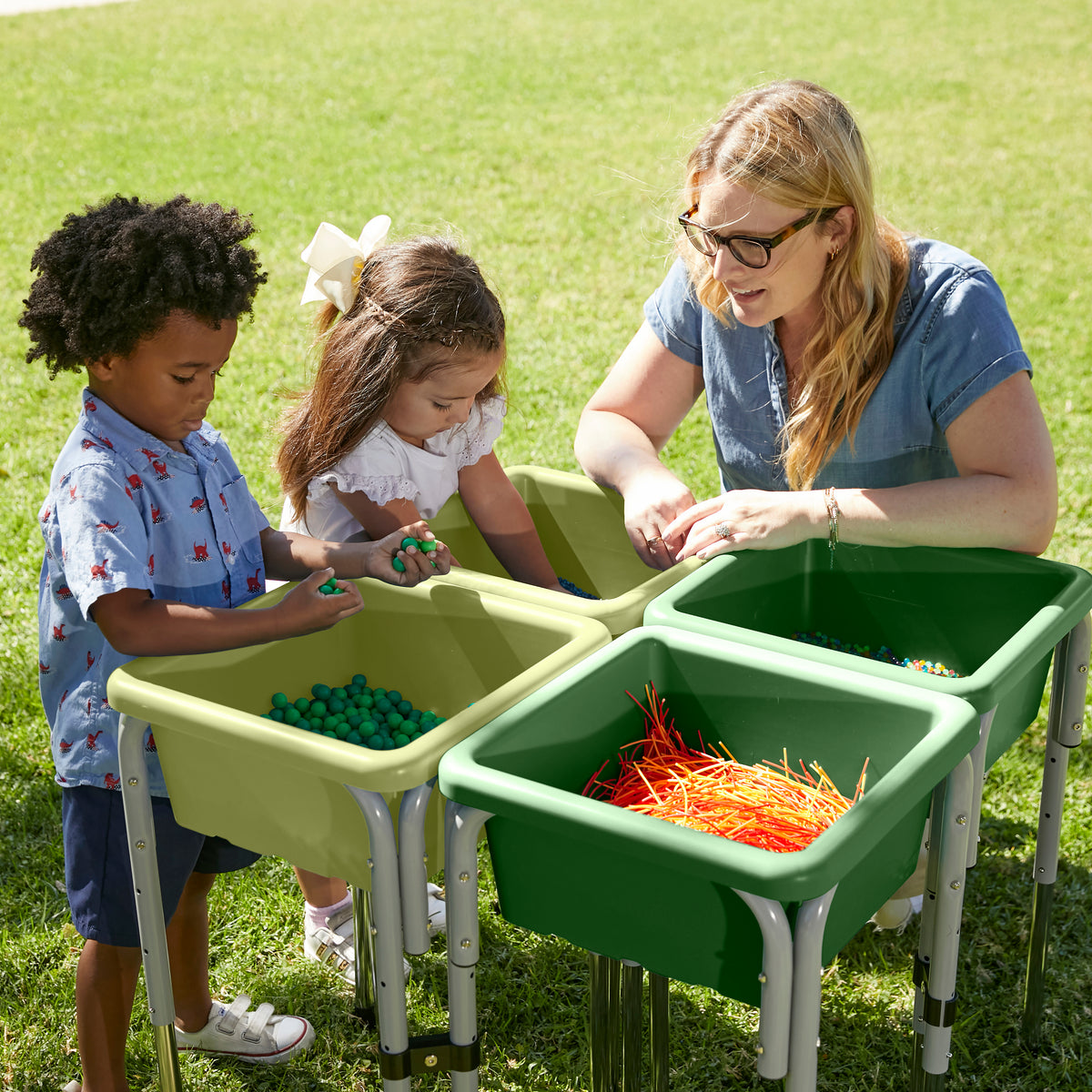 Stackable Square Bins with Non-Snap Lids, 4-Pack