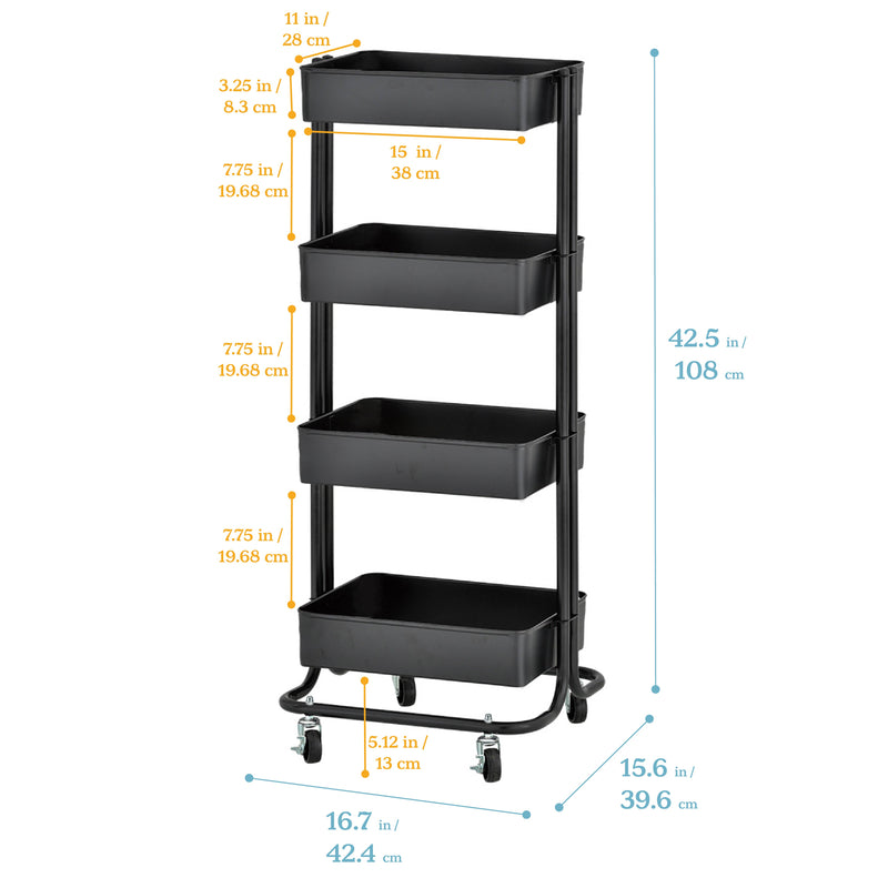 4-Tier Metal Rolling Utility Cart, Mobile Storage Organizer