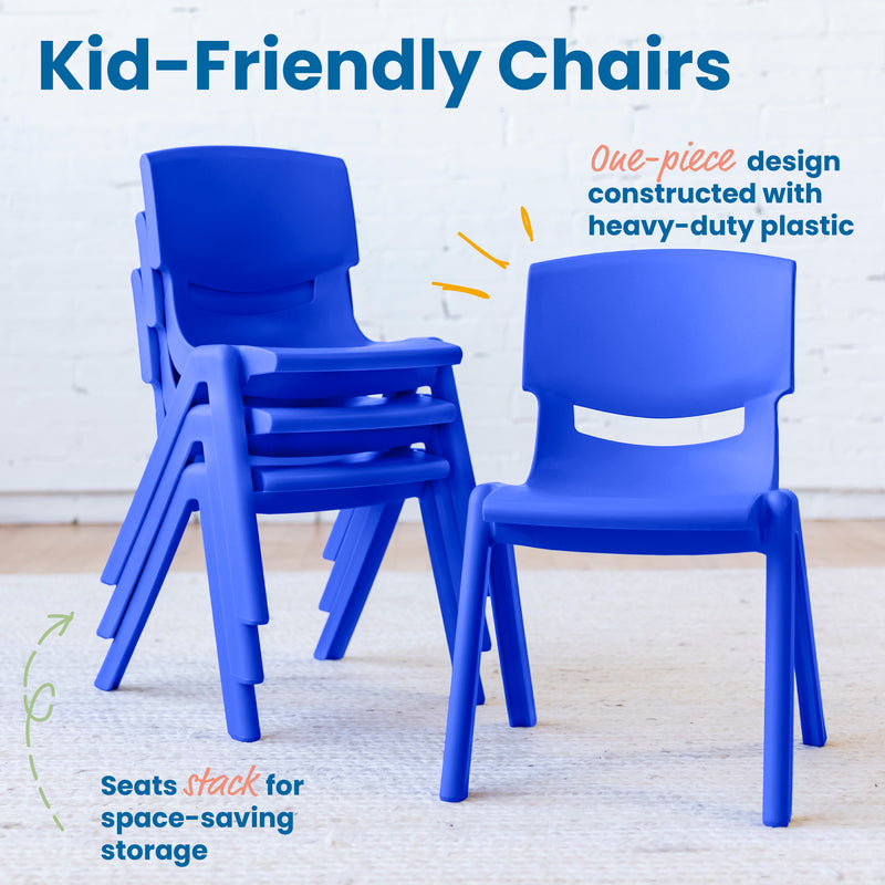 Plastic School Stack Chair for Indoors and Outdoors, Flexible Seating, 12in Seat Height, 4-Pack