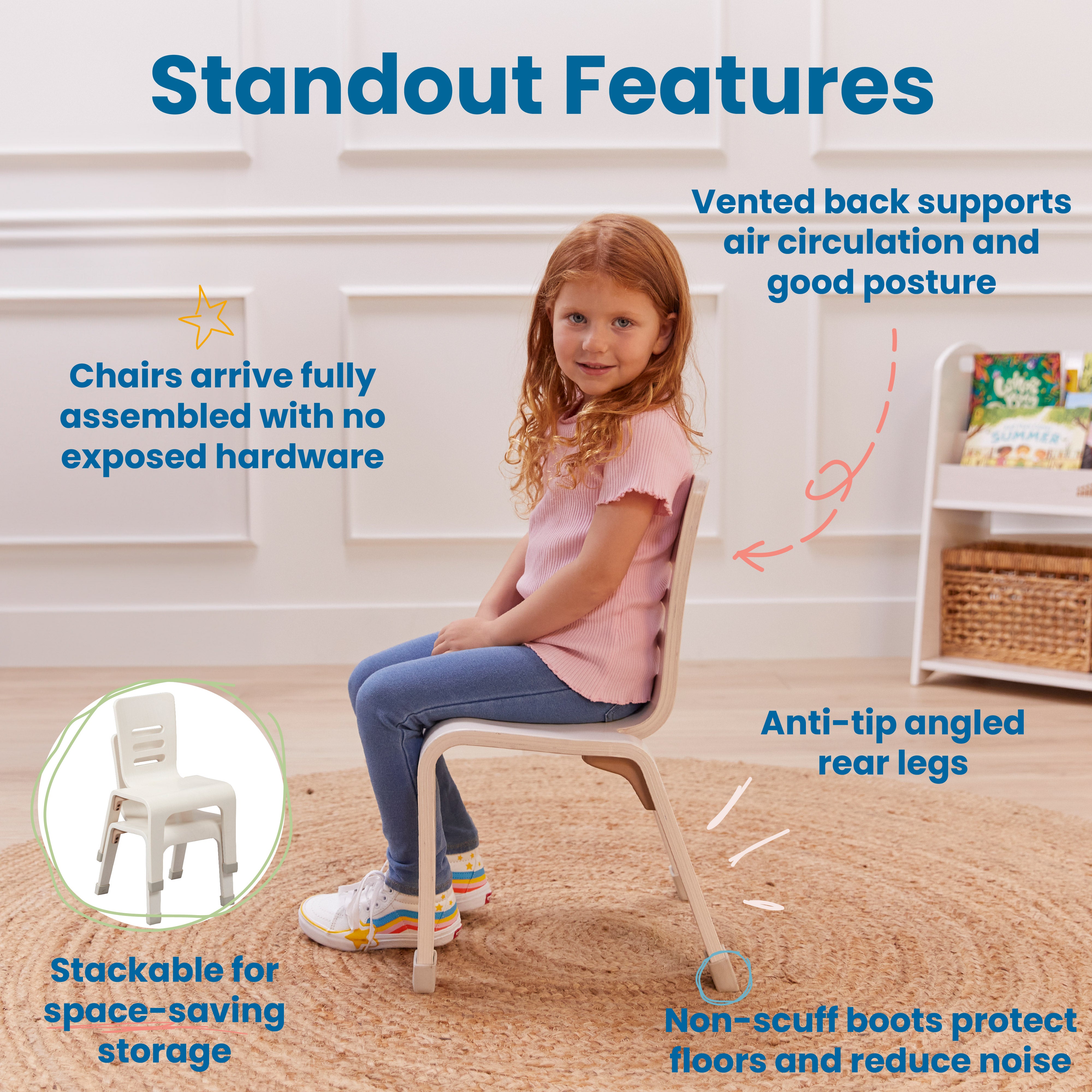 Bentwood Chair, 12in Seat Height, Stackable Seats, 2-Pack