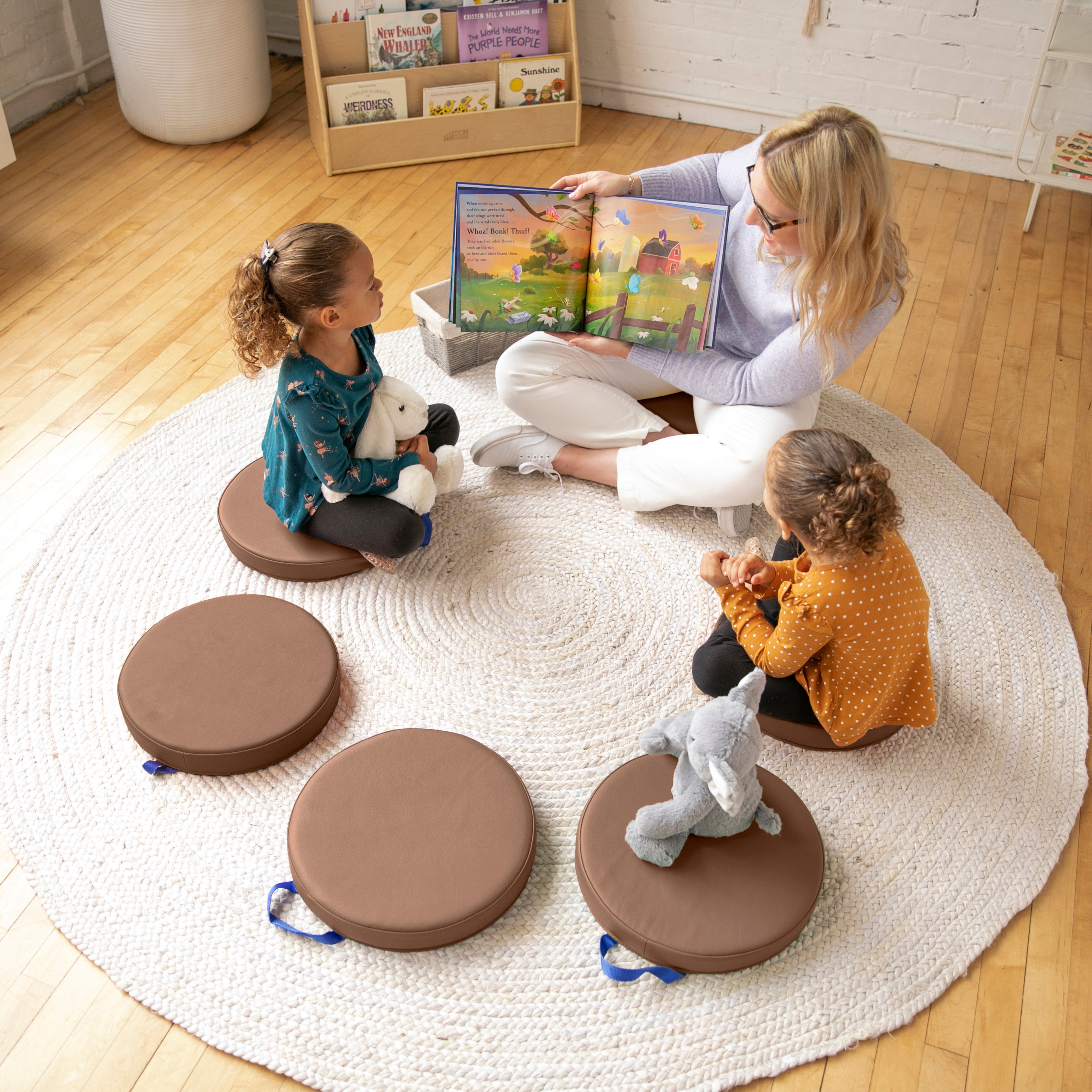 Round Floor Cushions with Handle, 6-Piece