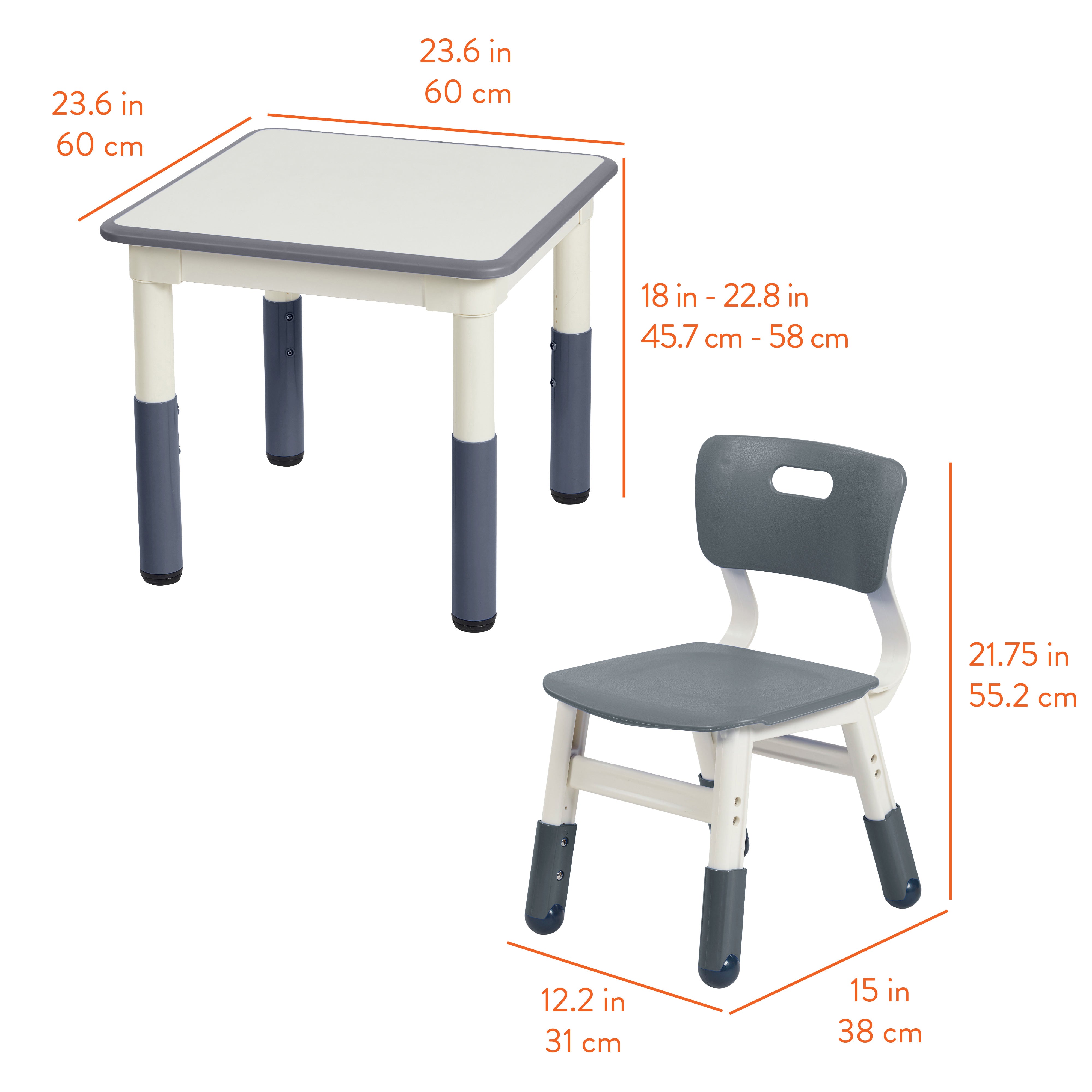Dry-Erase Adjustable Height Table and Chairs Set, 3-Piece