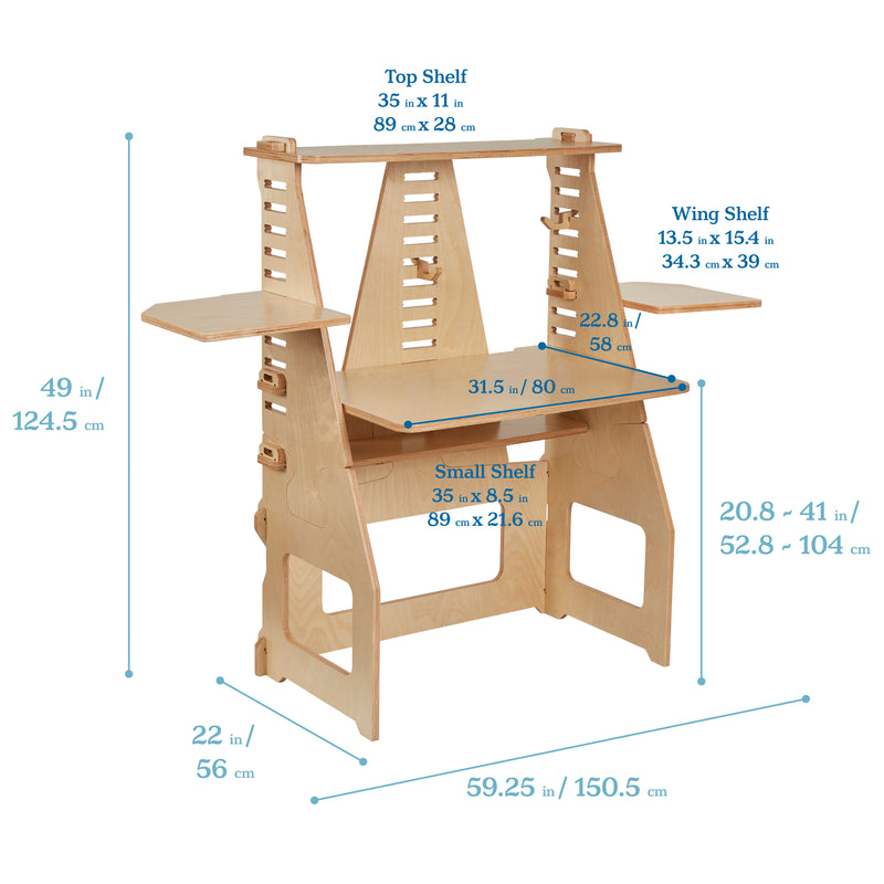 Maker's Puzzle Sit or Stand Desk, Adjustable Height Desk, Natural