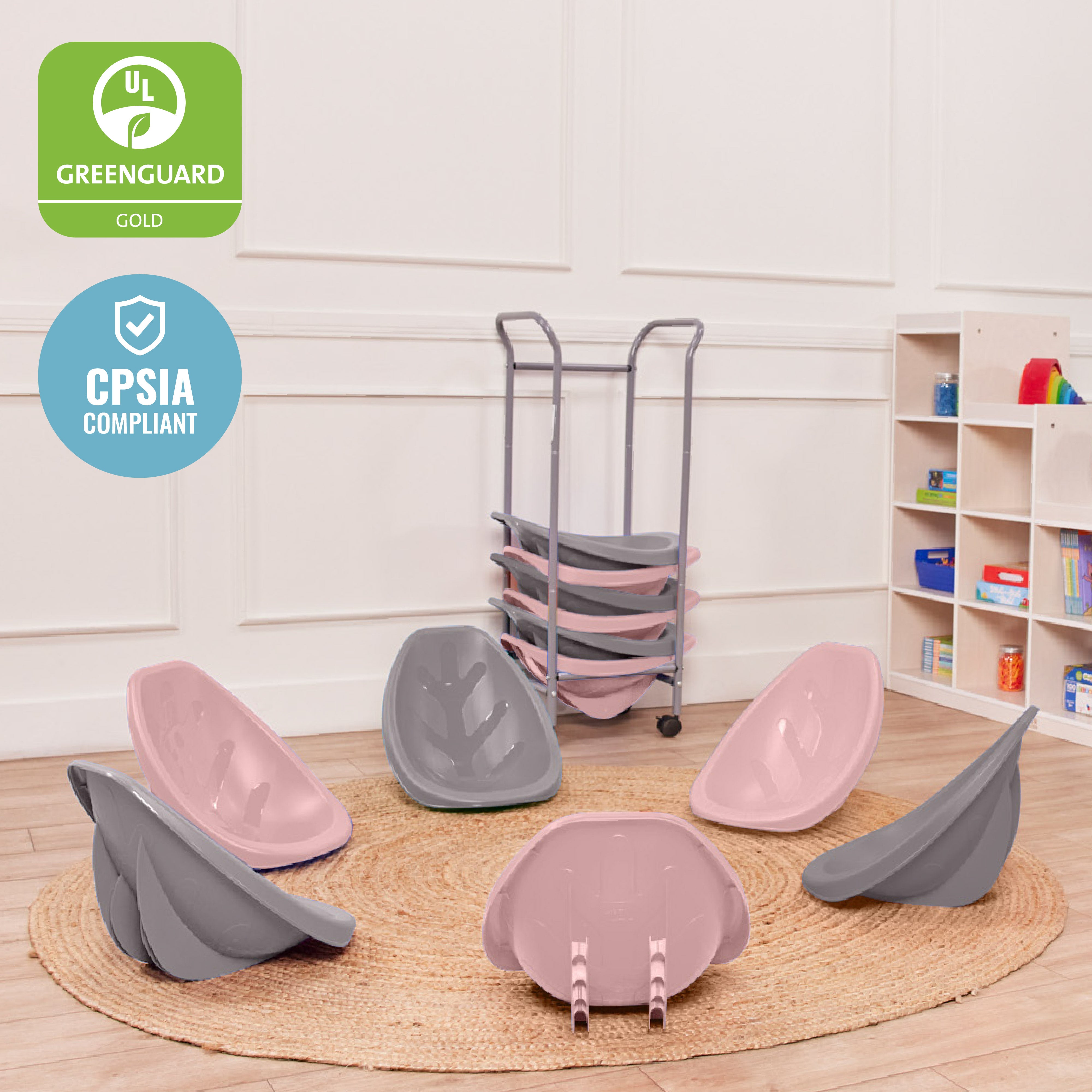 Mobile Leaf Seat Cart with 12 Leaf Floor Seats, Flexible Seating