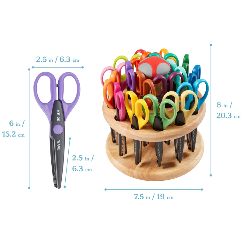 Decorative Scissors with Rotating Hardwood Rack, Paper Edgers, Assorted, 18-Piece