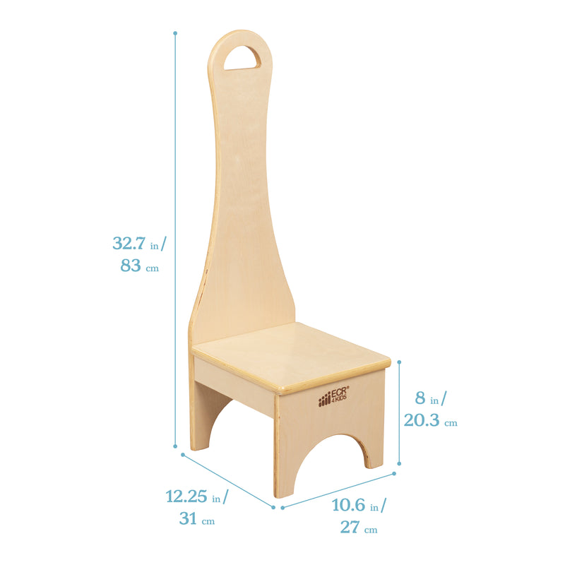 Stepstool with Long Handle, One Step, Natural