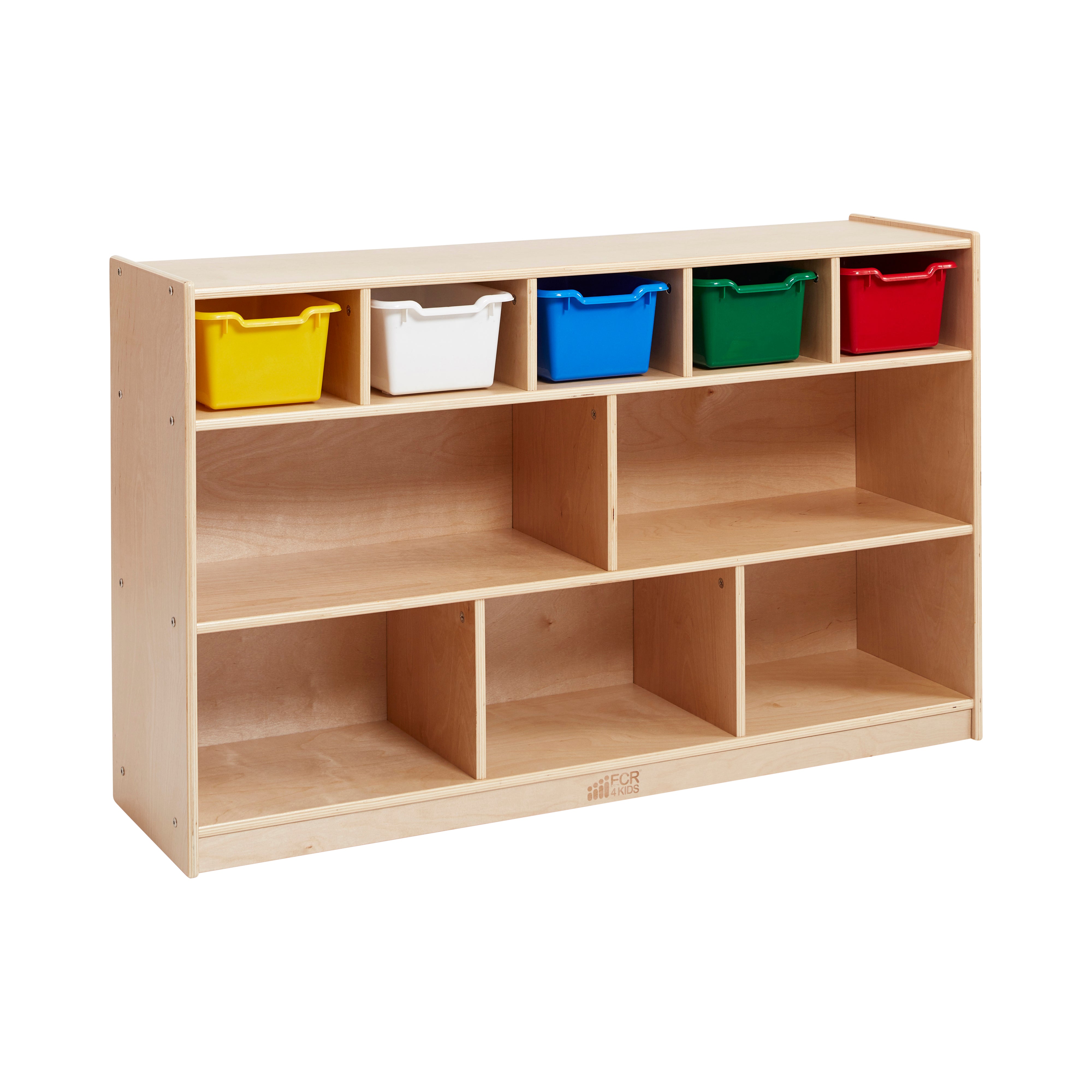 5+5 Compartment Storage and Tray Cabinet with 5 Scoop Front Bins, Natural