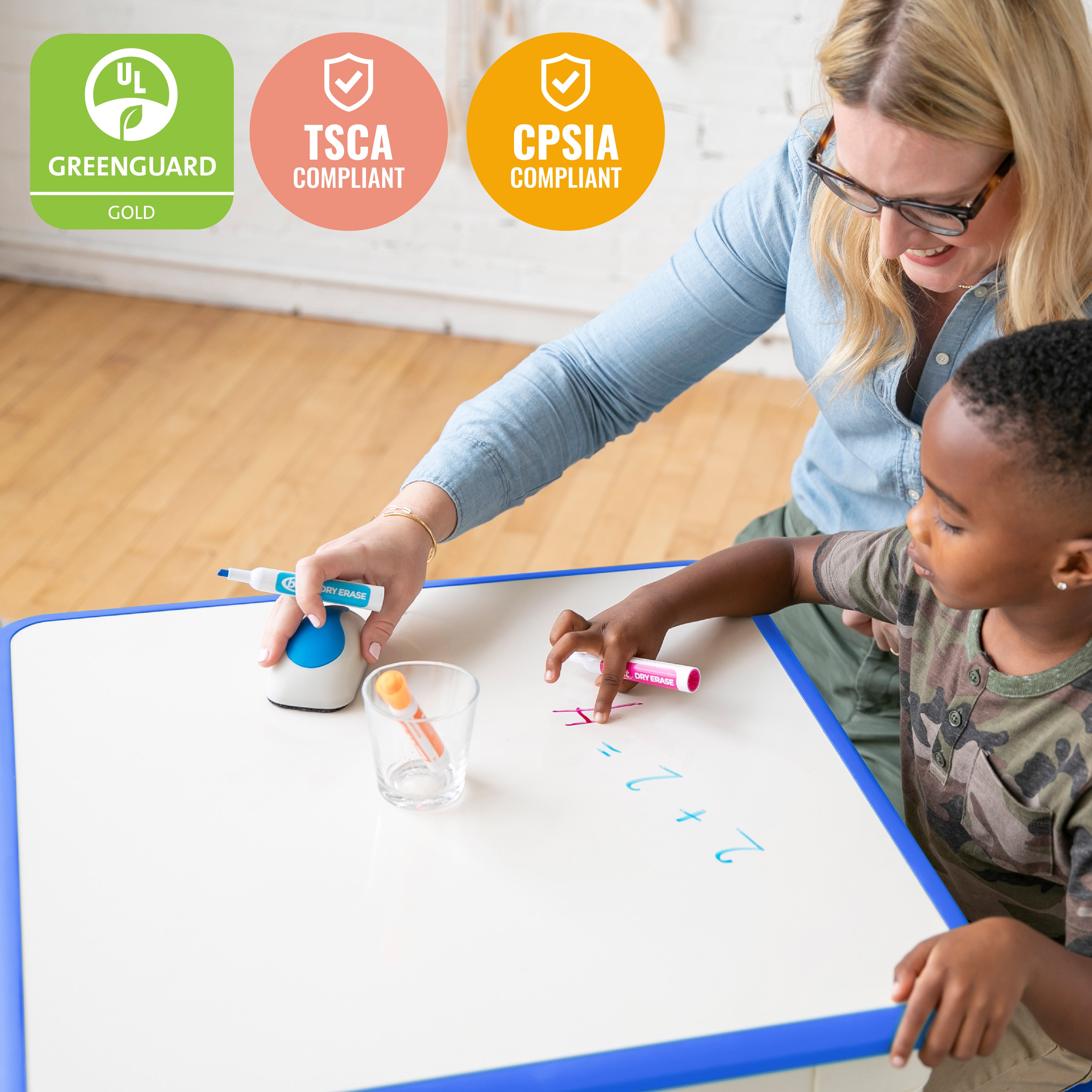 Dry-Erase Square Activity Table with Two Chairs, 3-Piece