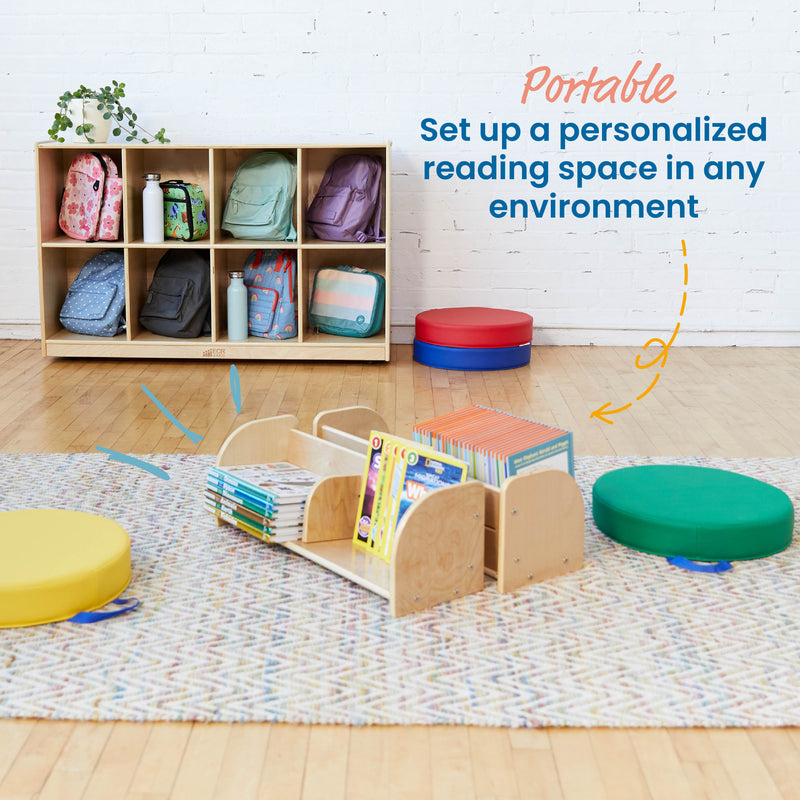 Tabletop Book Display, Library Storage Organizer with Adjustable Book Stop