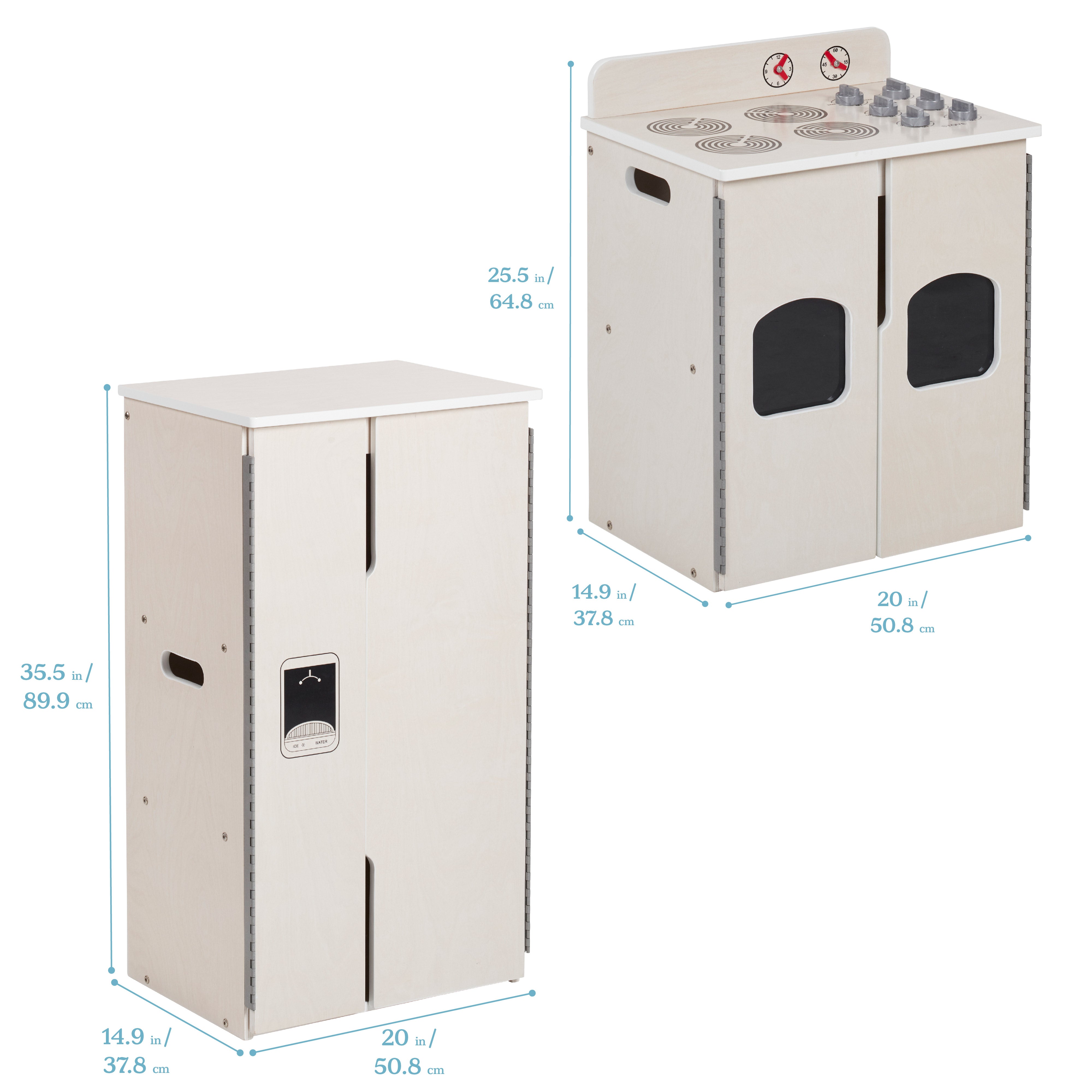 Kitchen Cupboard, Stove, Sink, and Refrigerator for Kids, Wooden, 4-Piece