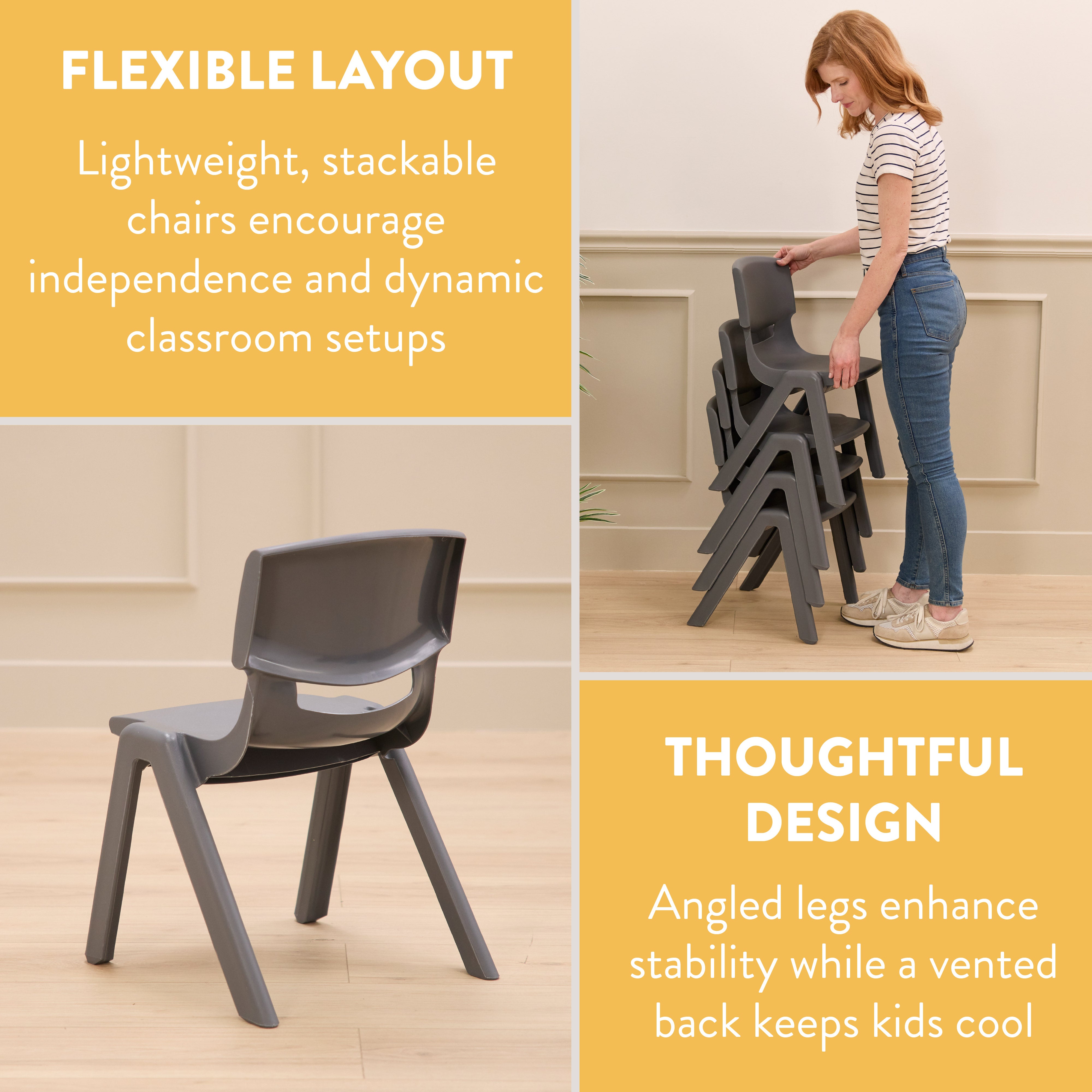 Stackable School Chairs, 14in Seat Height, 4-Pack