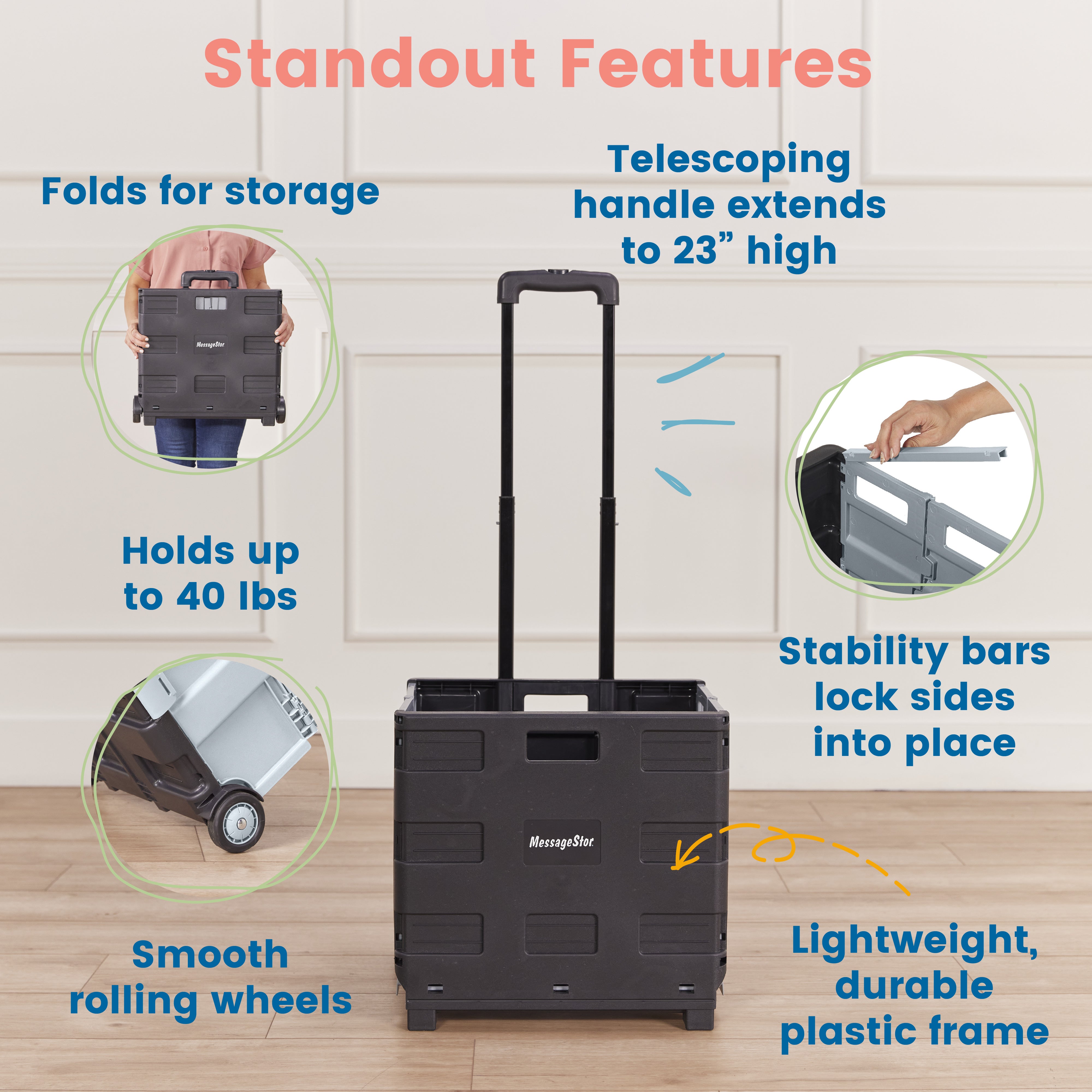 Universal Rolling Cart with Canvas Organizer Bag, Mobile Storage