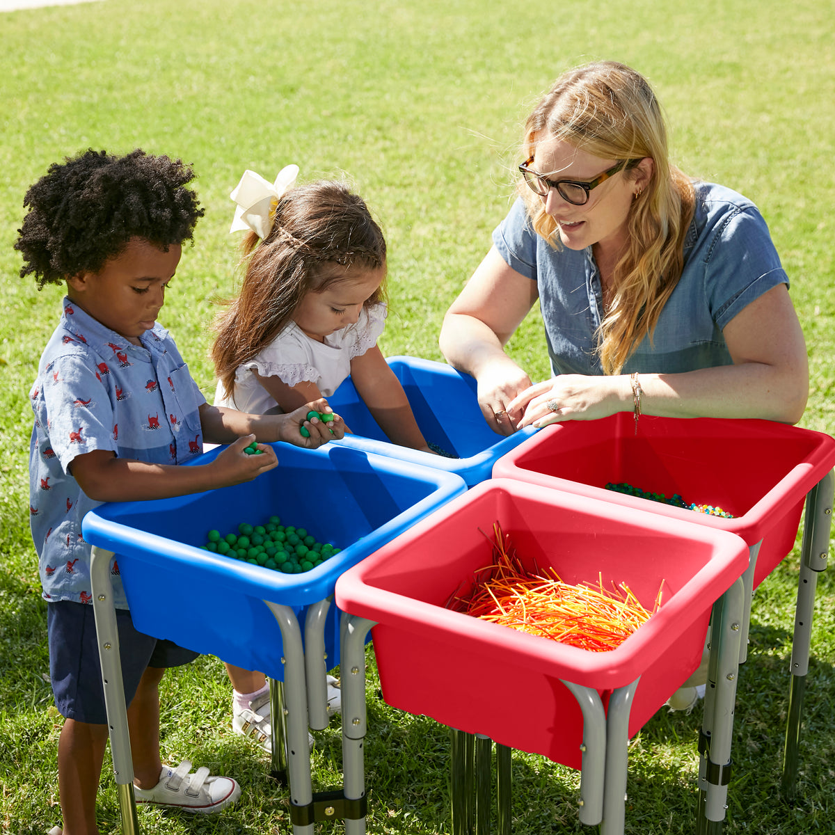 Stackable Square Bins with Non-Snap Lids, 4-Pack