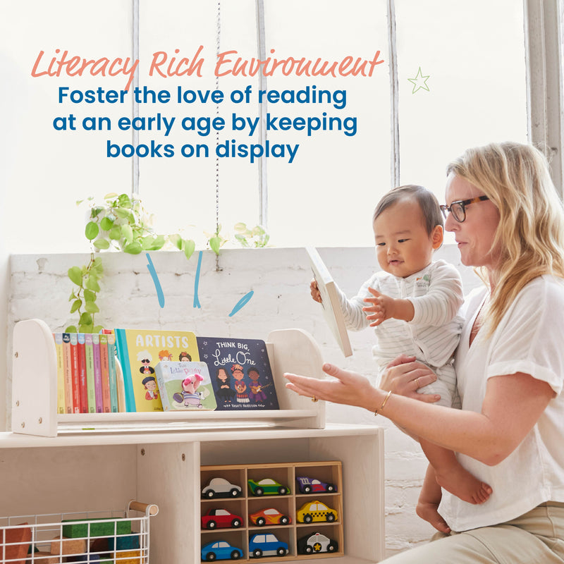 Tabletop Book Display, Library Storage Organizer with Adjustable Book Stop