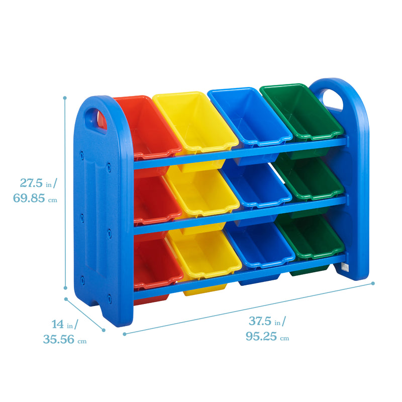 3-Tier Toy Storage Organizer for Kids with 12 Bins - Assorted