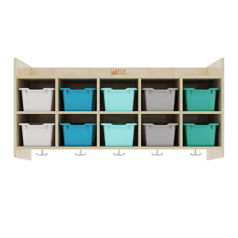 10-Section Hanging Coat Locker with Shelf and 10 Scoop Front Storage Bins