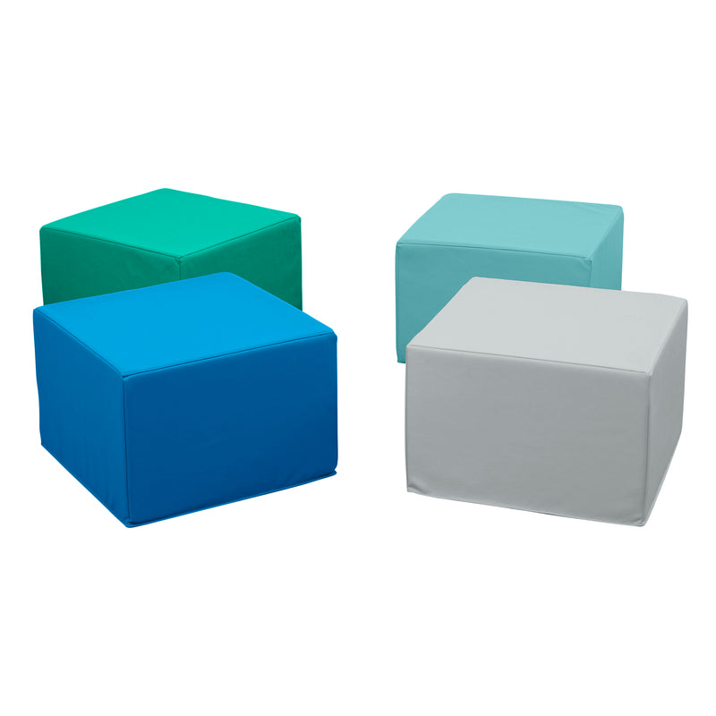 Square Ottoman, Colorful Flexible Foam Seat, 12in Seat Height, 4-Piece