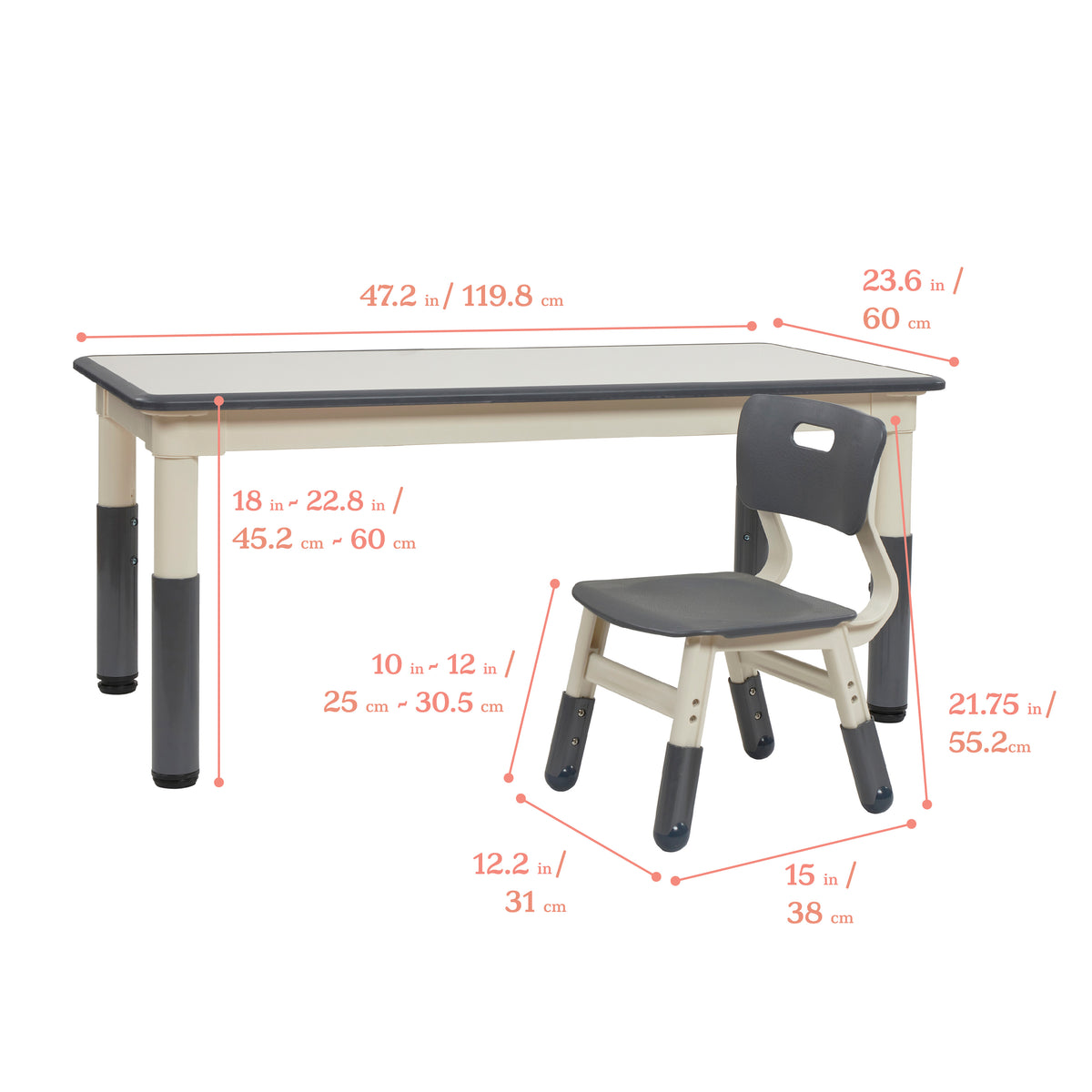 Dry-Erase Rectangular Activity Table with Six Chairs, 7-Piece