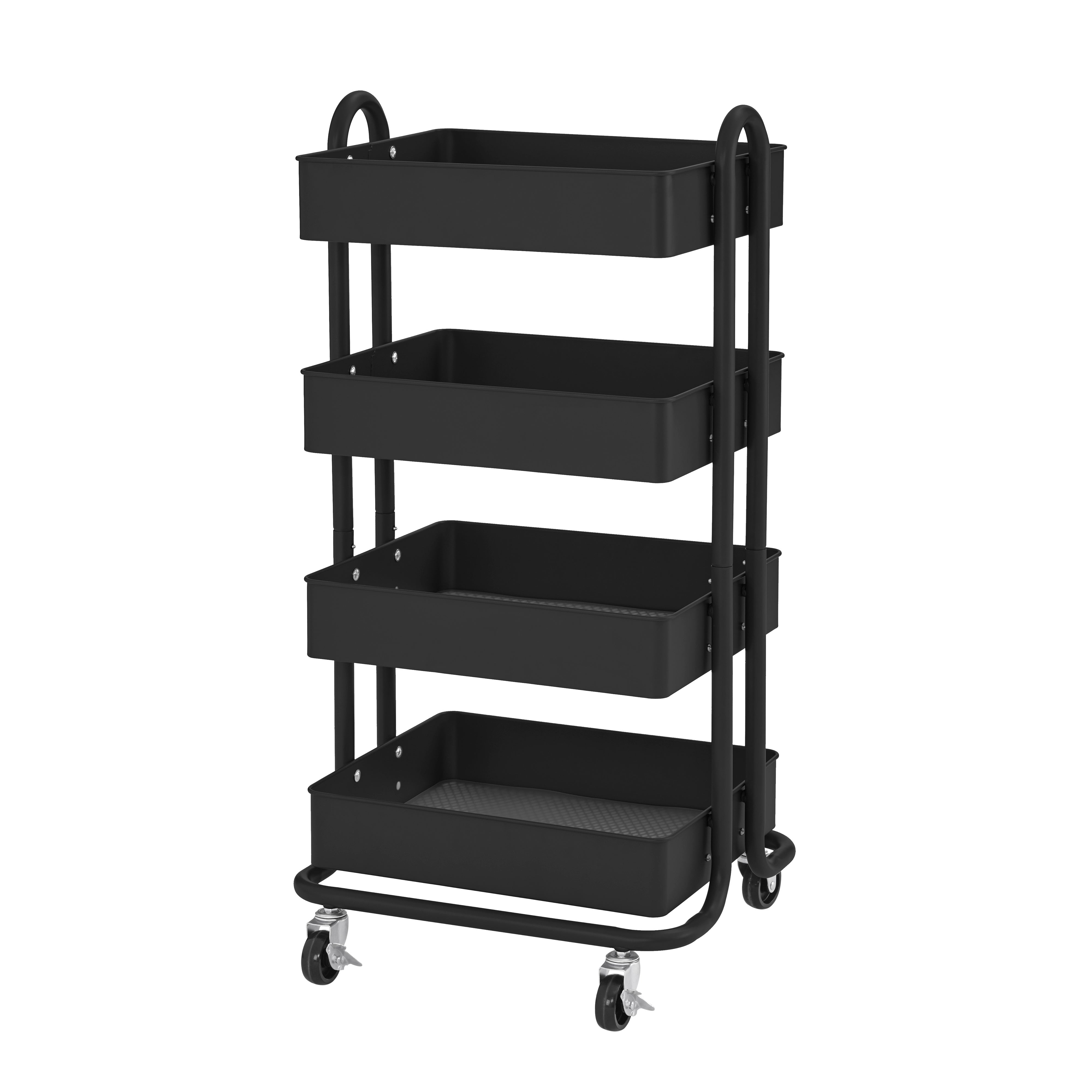 4-Tier Heavy-Duty Rolling Utility Cart, Mobile Storage Organizer - Black