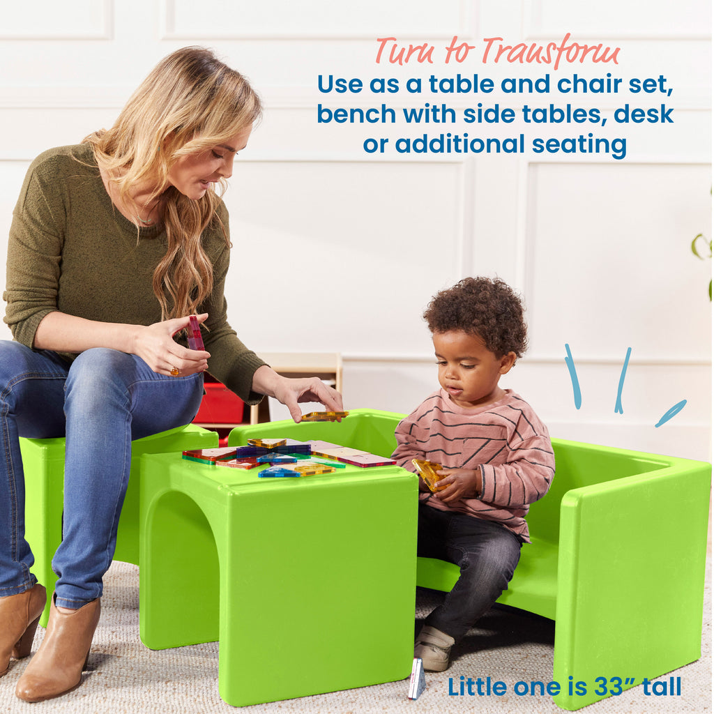Cube Chair Set Tri-Me Table and Cube Chair Set, Multipurpose Furniture, 3-Piece