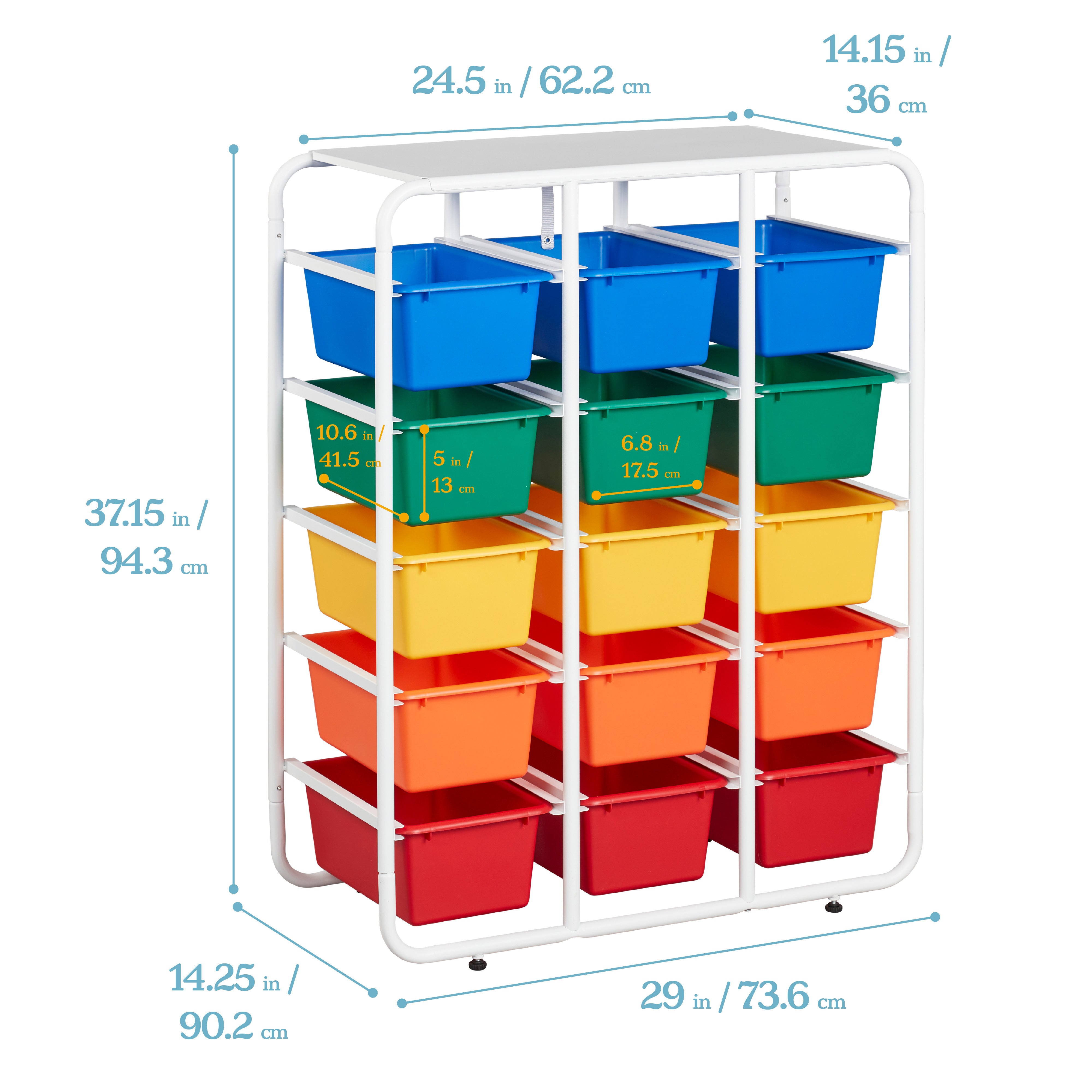 5-Tier Storage Rack with 15 Cubby Bins, 5x3