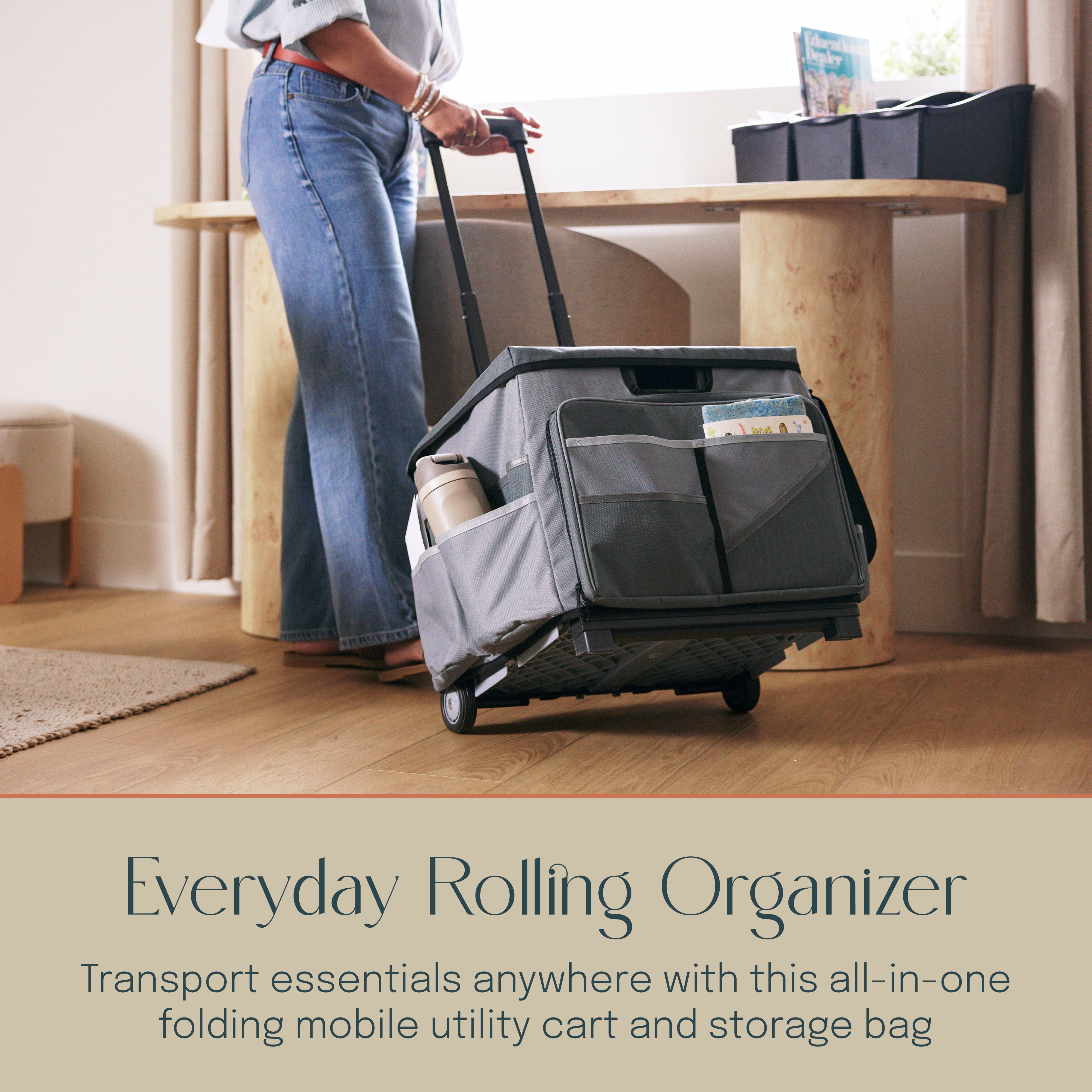 Mobile Folding Utility Cart with Canvas Storage Organizer Bag