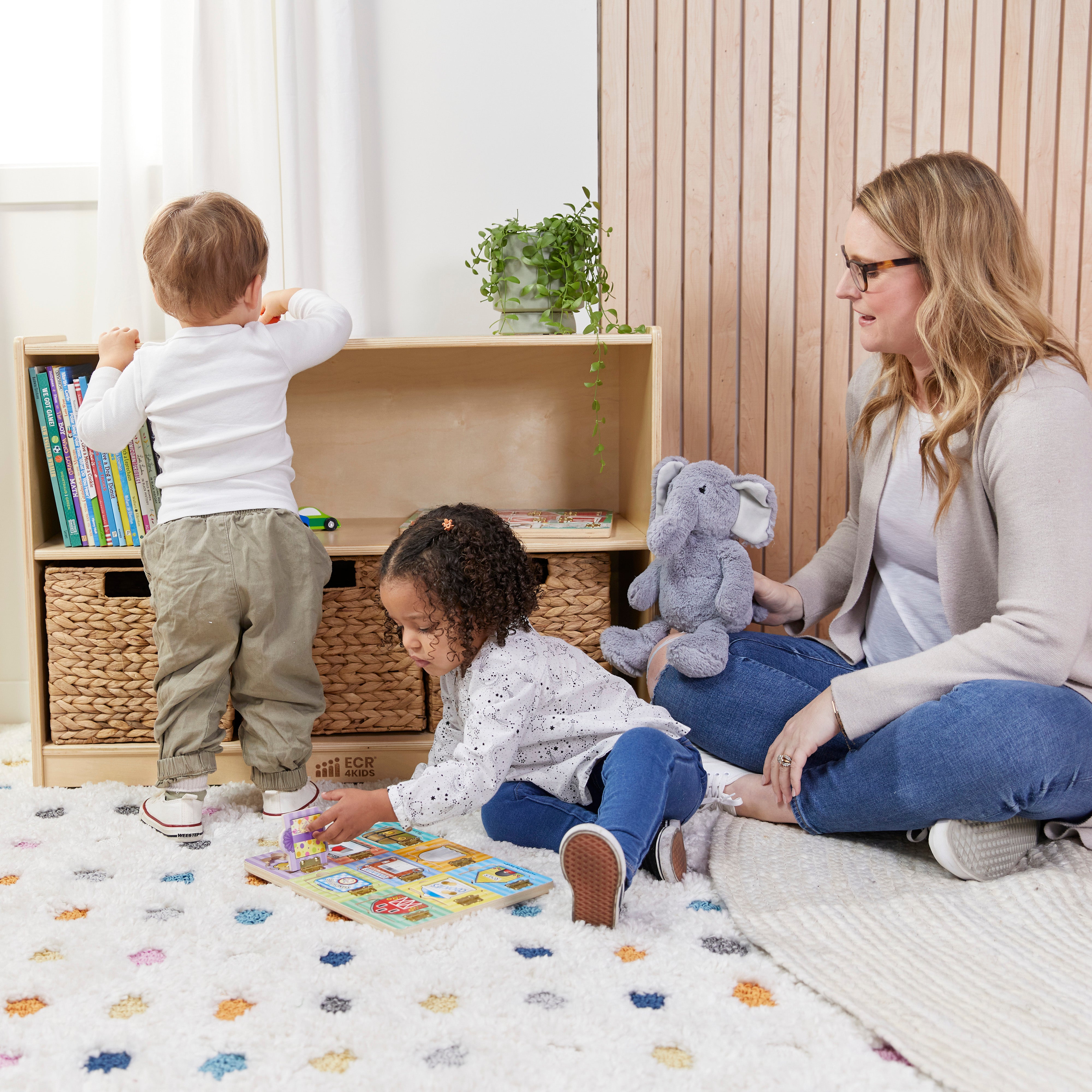 Preschool Classroom Organization Package with Book Display, Backpack Organizer and Storage Cabinet