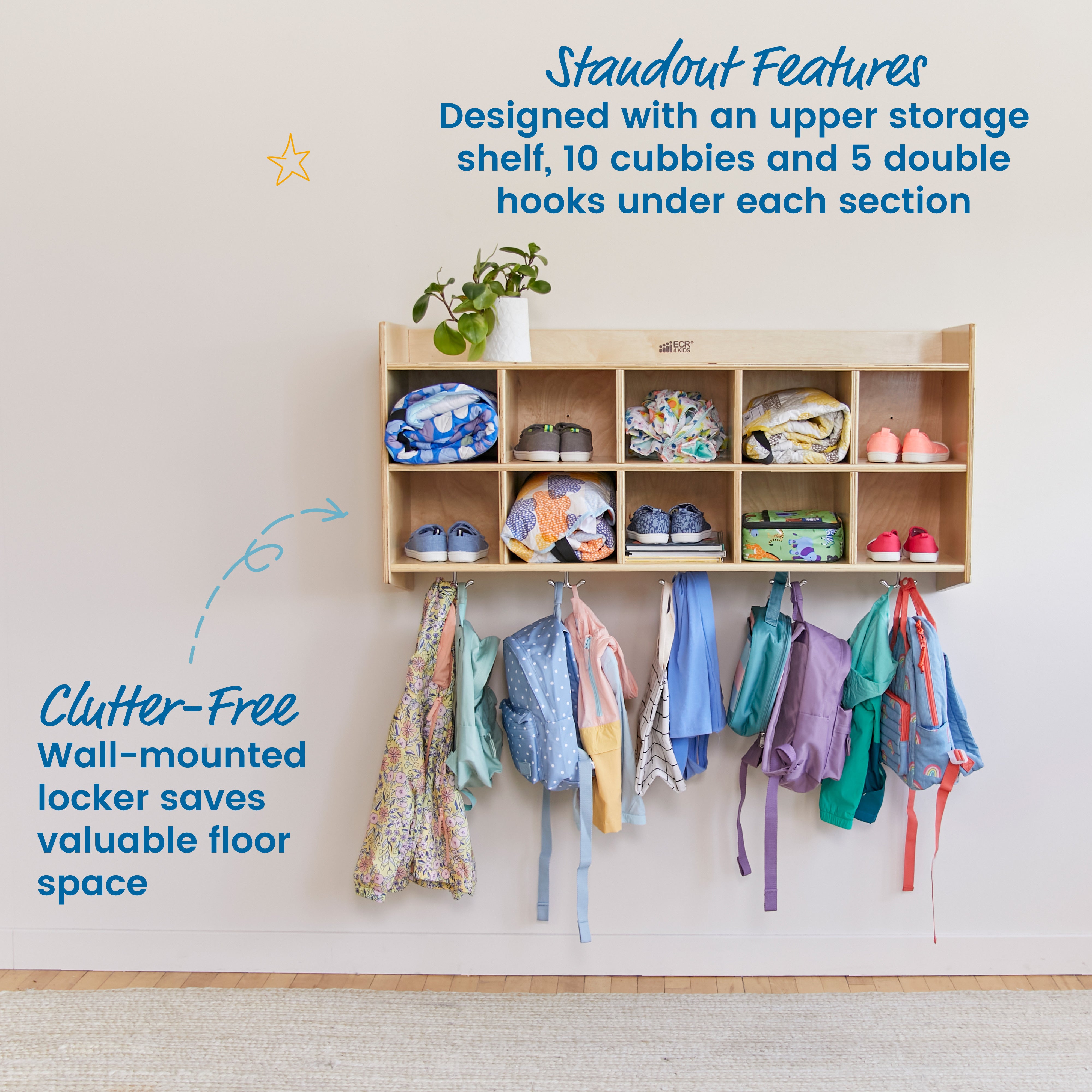 10-Section Hanging Coat Locker with Shelf, Classroom Storage
