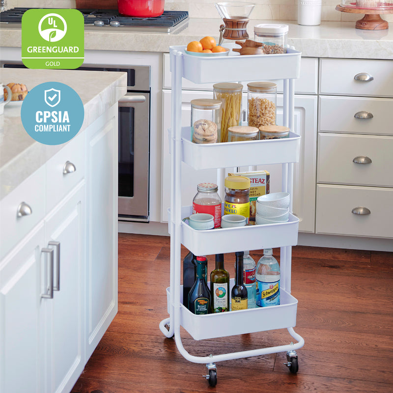 4-Tier Metal Rolling Utility Cart, Mobile Storage Organizer