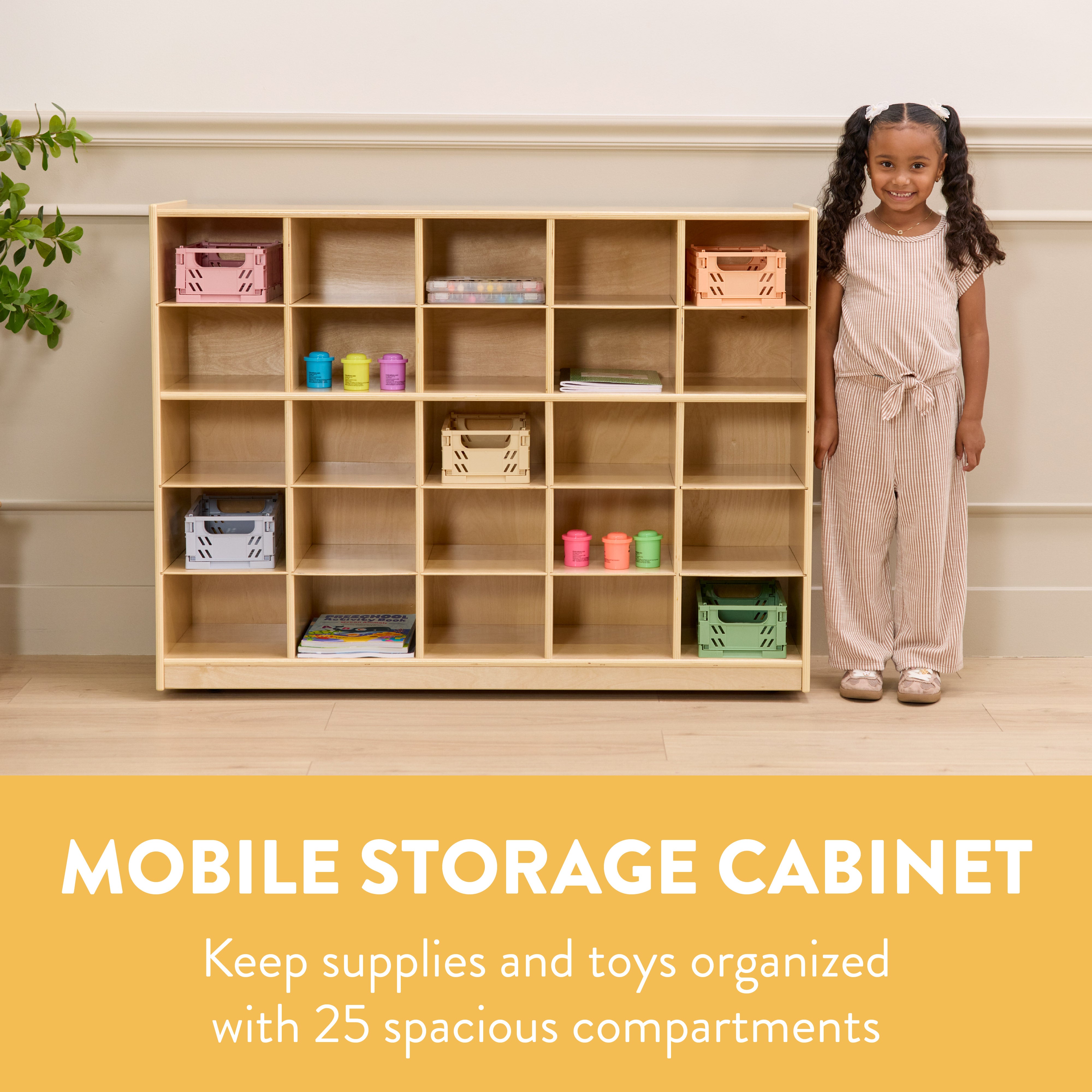 25-Compartment Mobile Cubby Storage Cabinet, 5x5