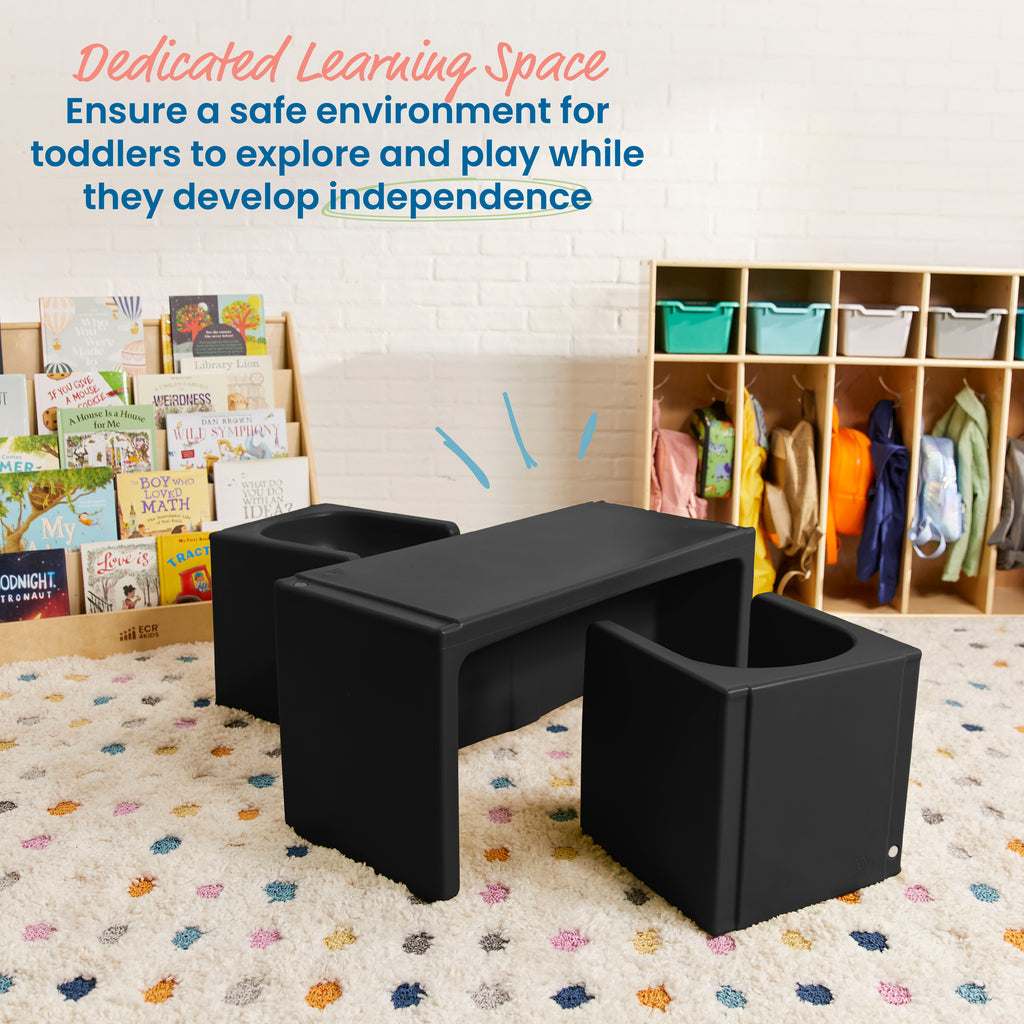 Cube Chair Set Tri-Me Table and Cube Chair Set, Multipurpose Furniture, 3-Piece