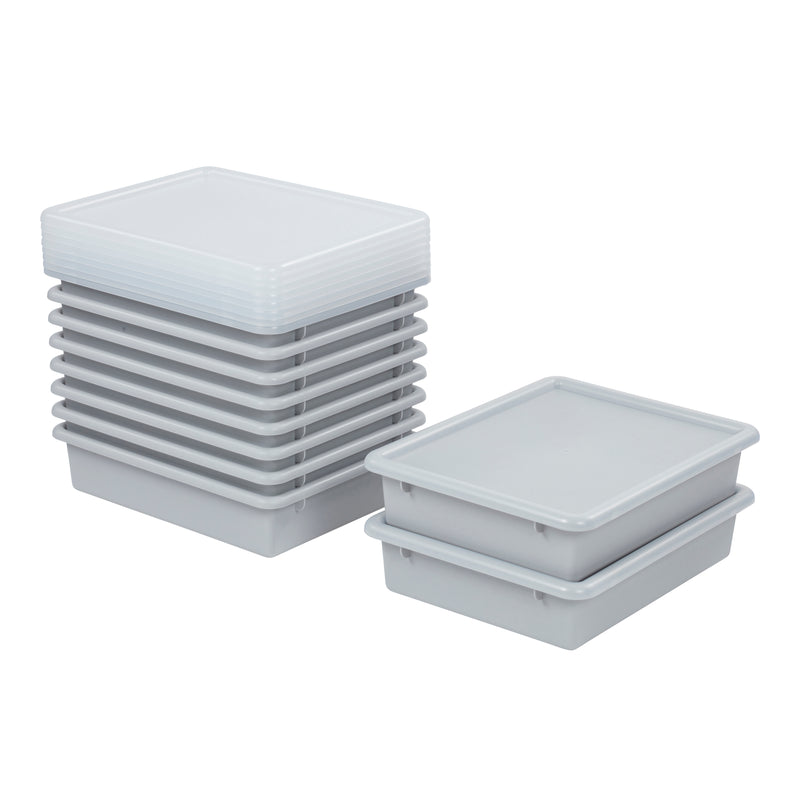 Letter Size Tray with Lid, Flat Storage Bin, 10-Pack