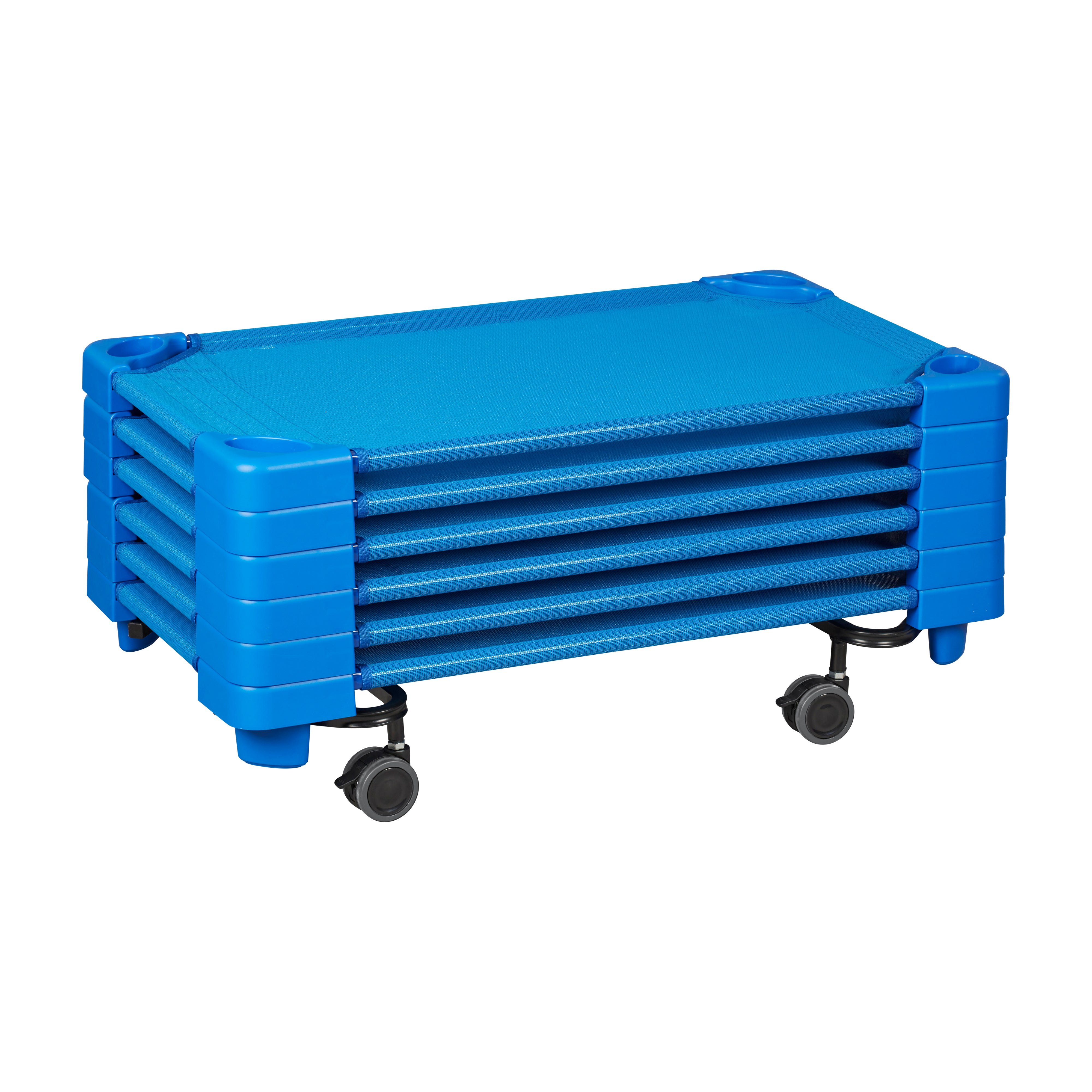 Stackable Kiddie Cots with Universal Cot Trolley, Toddler Size, Ready-to-Assemble, 6-Pack