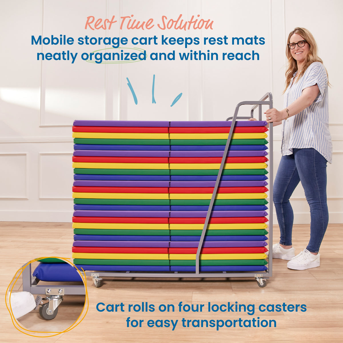 Rest Mat Cart with 25  Folding Rainbow Rest Mats
