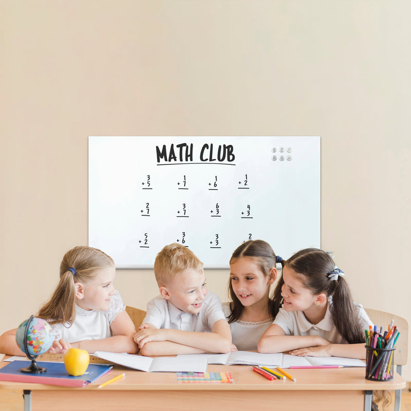ECR4Kids Frameless Glass Whiteboard-Wall Mounted Magnetic Dry Erase w/ Pen Tray