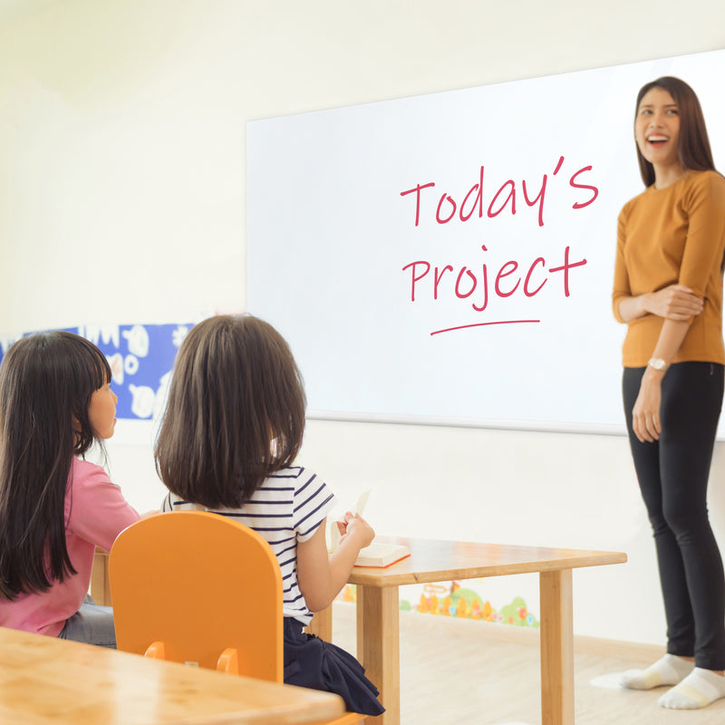 ECR4Kids Frameless Glass Whiteboard-Wall Mounted Magnetic Dry Erase w/ Pen Tray