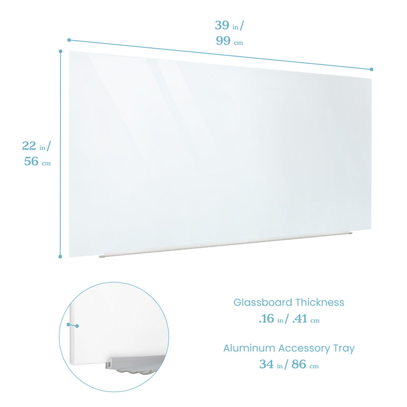 ECR4Kids Frameless Glass Whiteboard-Wall Mounted Magnetic Dry Erase w/ Pen Tray