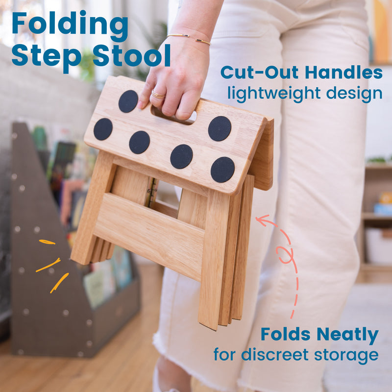 Folding Step Stool with Handle, Hardwood Non-Slip Stepstool